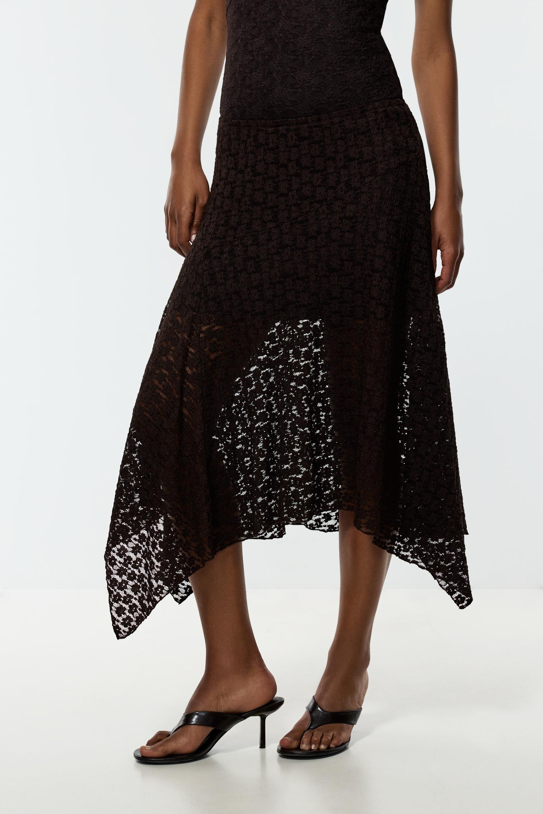 Lace midi skirt — CHOCOLATE