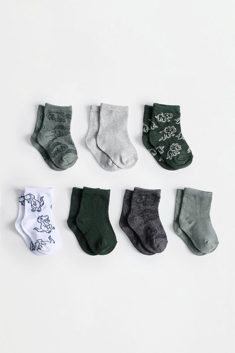 Long socks (7-pack) — GREYISH GREEN