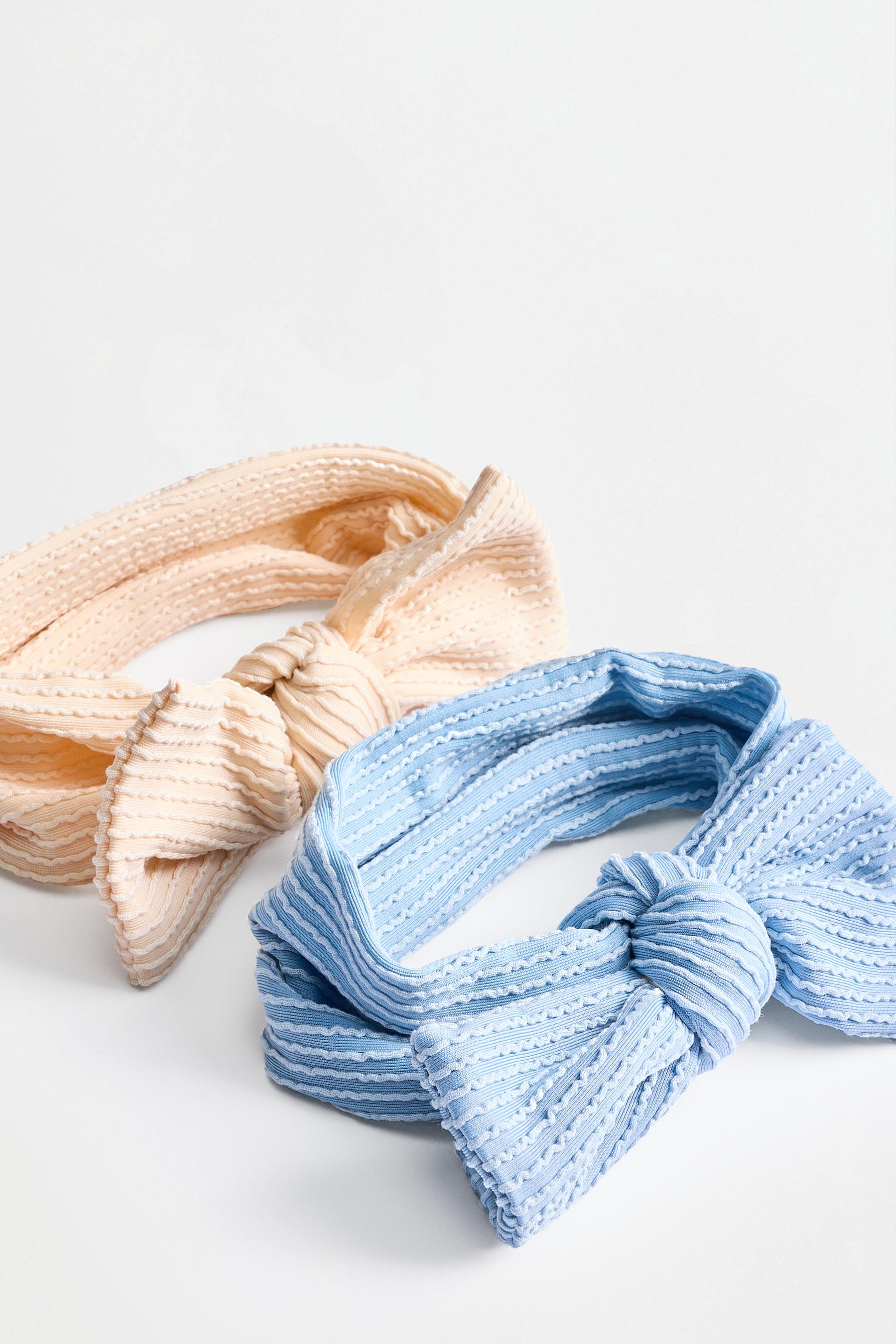 Ribbed bow headbands (2-pack) — BLUE/WHITE