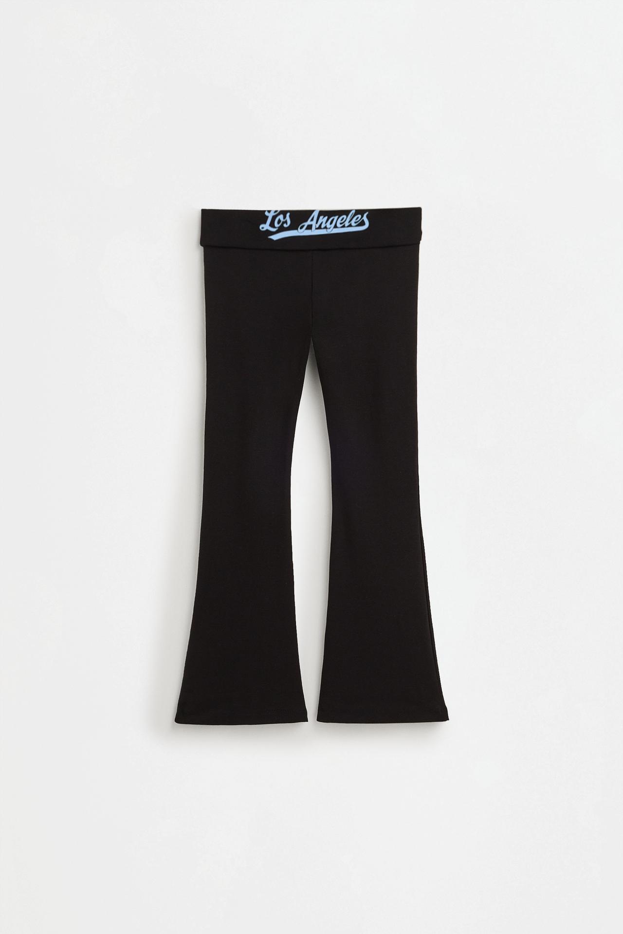 Bell bottom leggings with back text — BLACK