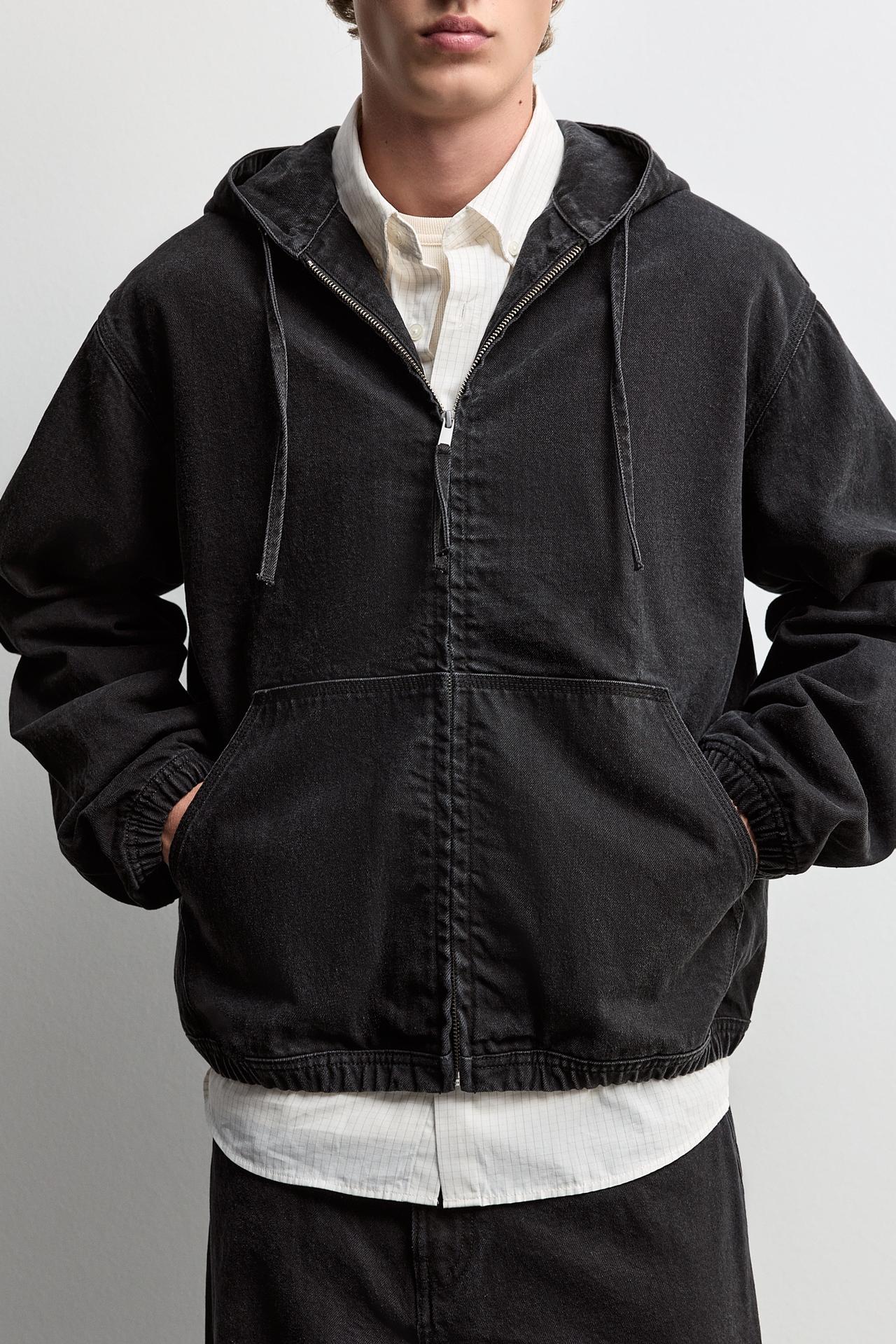 Hooded denim jacket — FADED BLACK