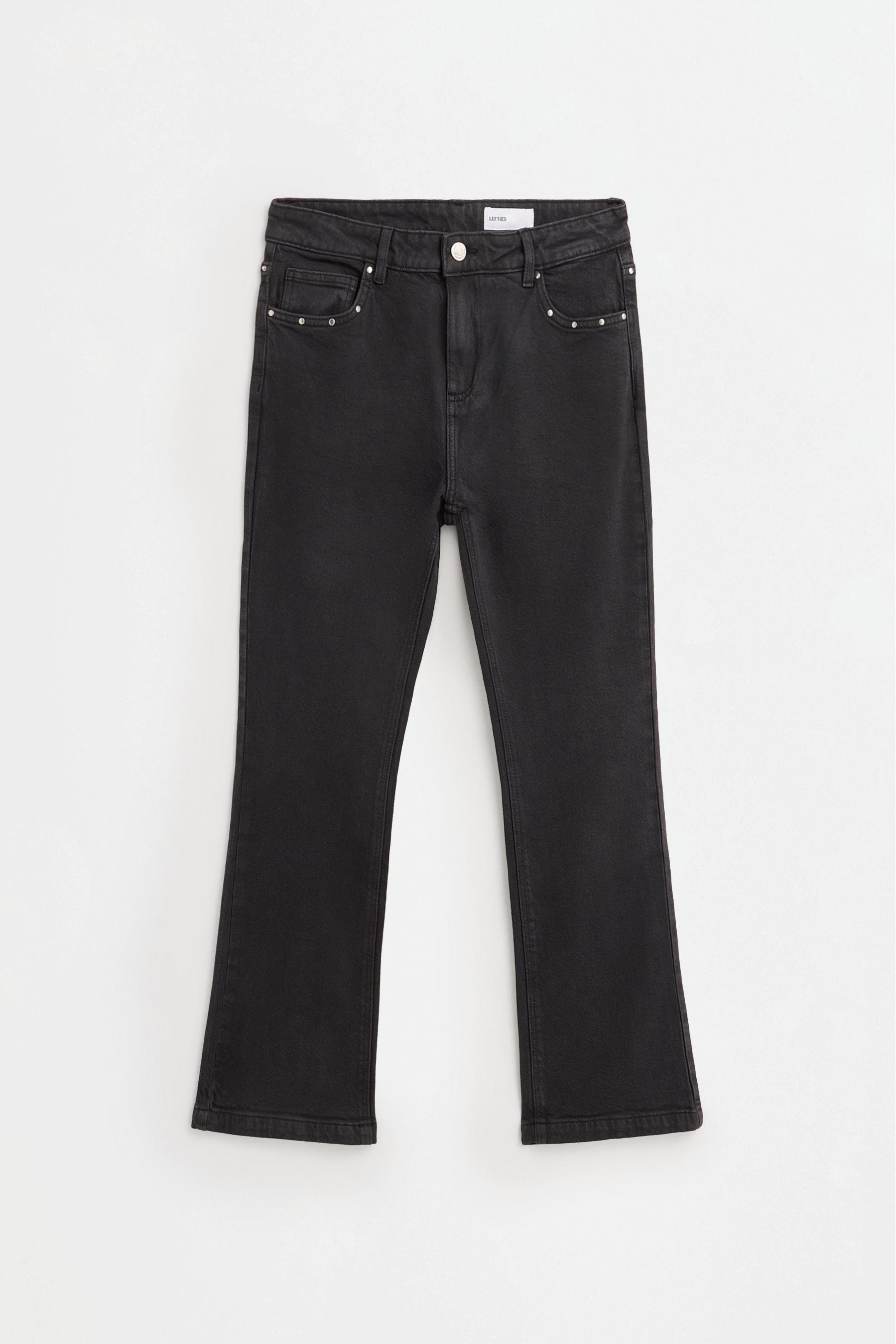 Rhinestone wing bell bottom jeans — BLACK