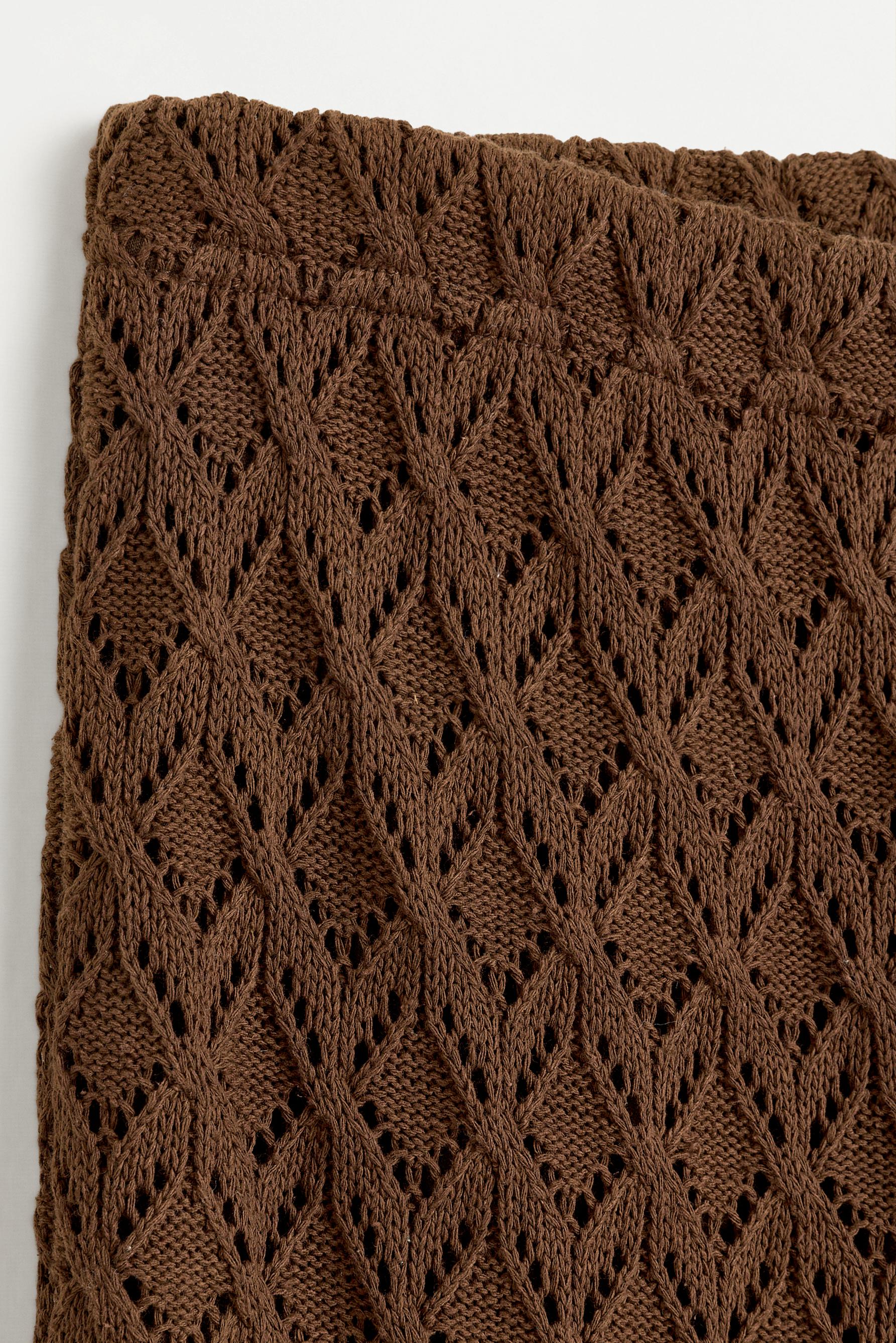 Crochet-effect bell bottom trousers — BROWN
