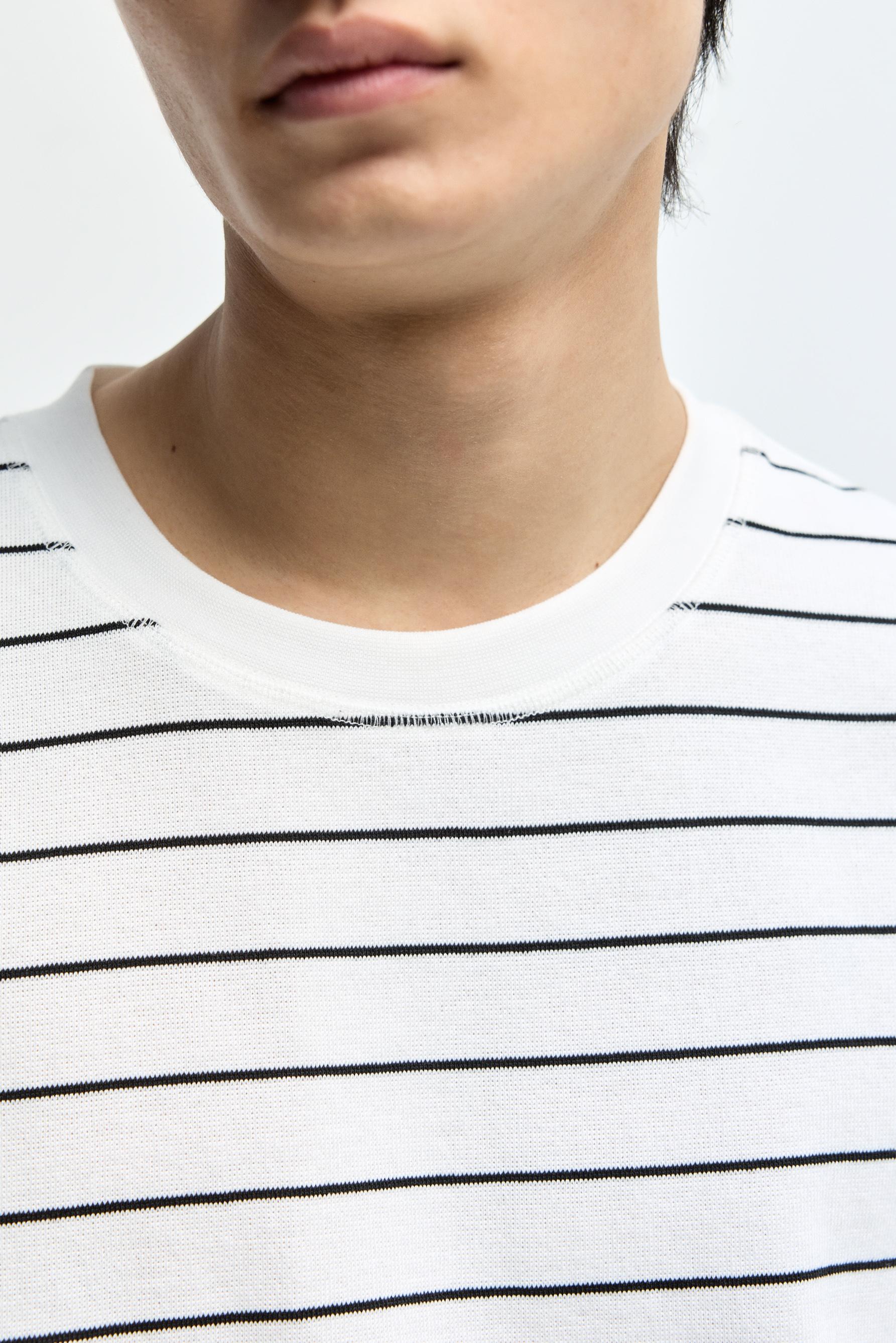 Textured Striped T-shirt — WHITE