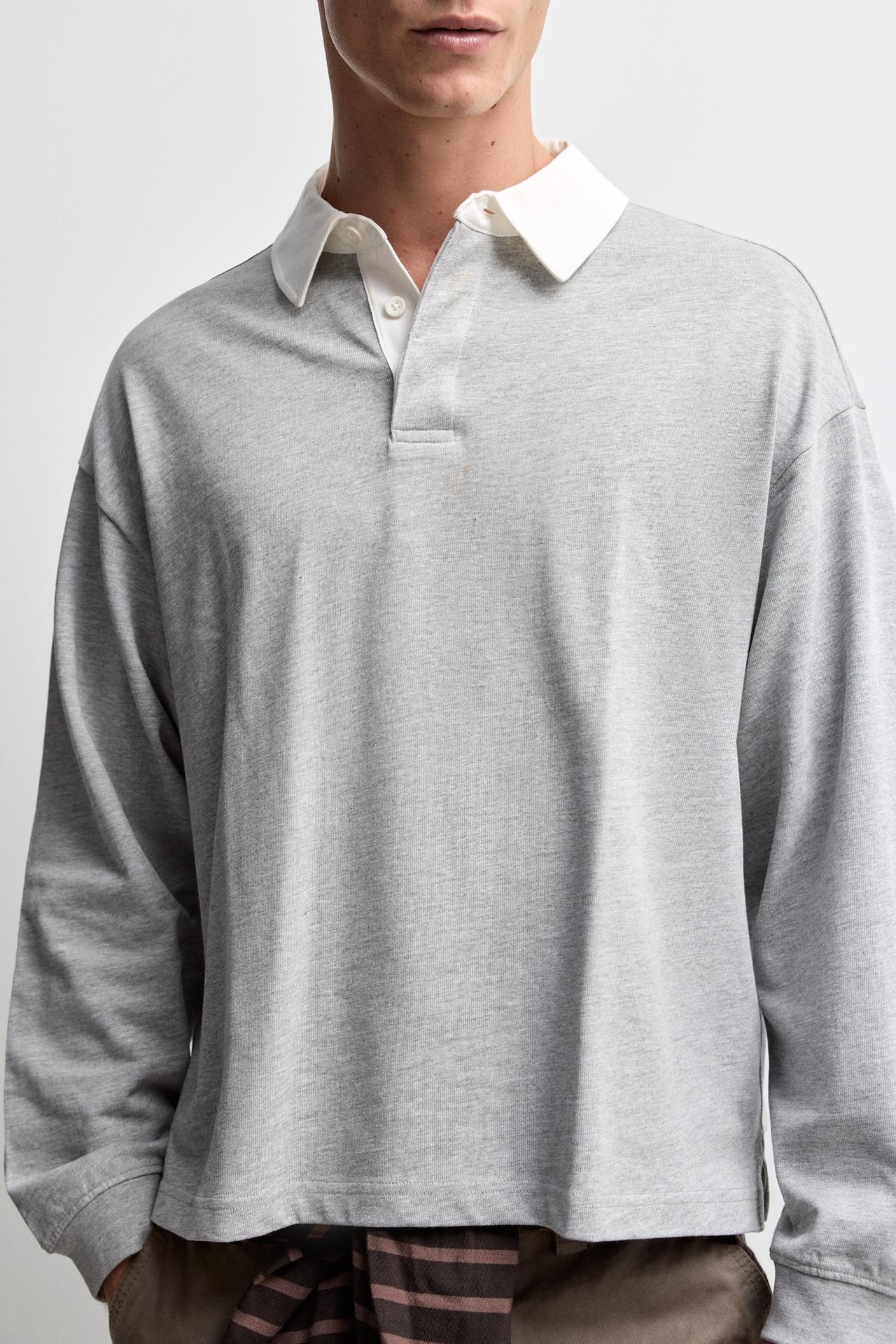 Contrast collar polo shirt — GREY MARL
