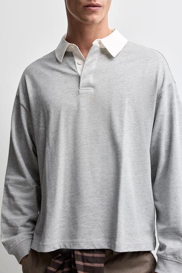 Contrast collar polo shirt — GREY MARL 3