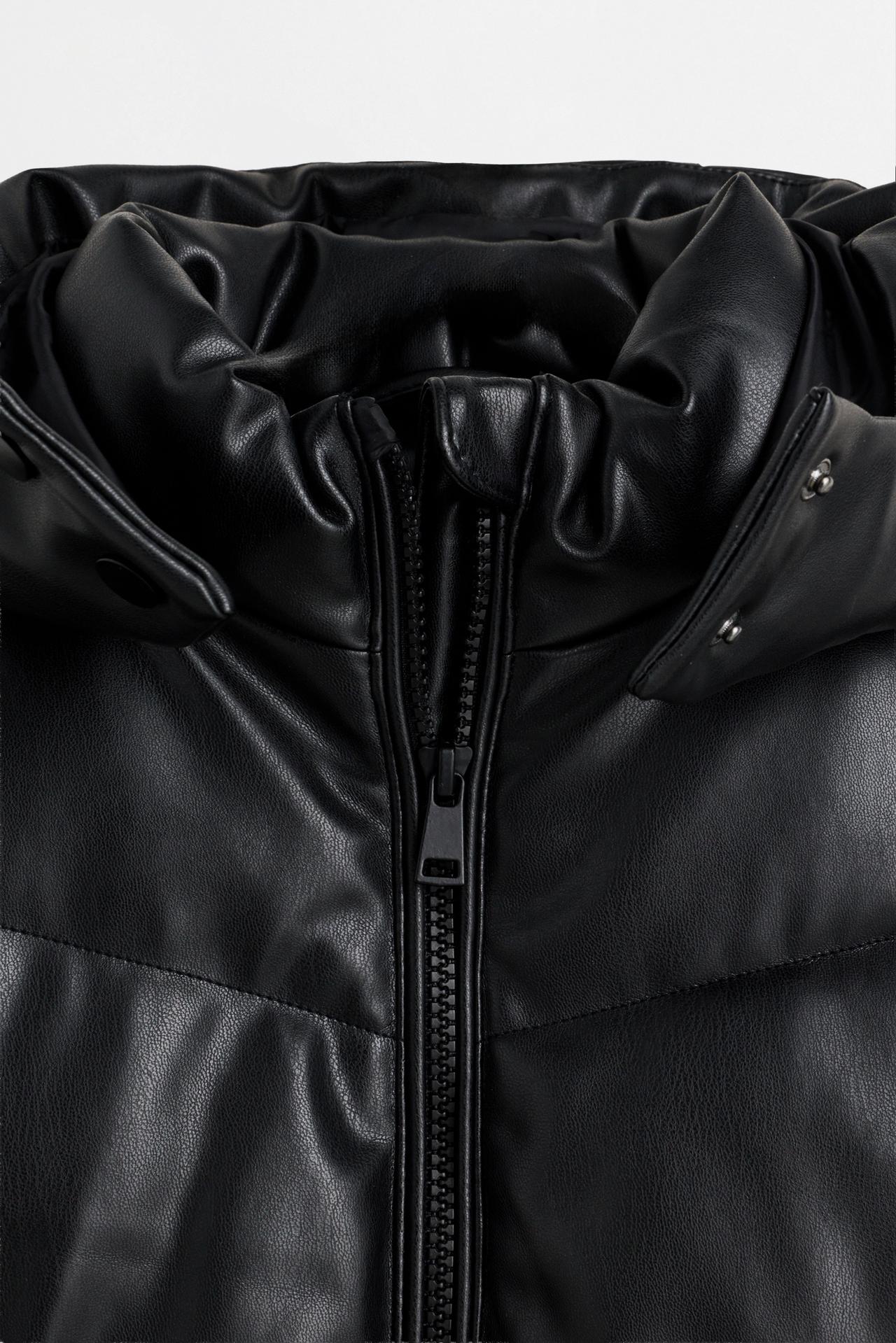 Leather effect puffer coat — BLACK