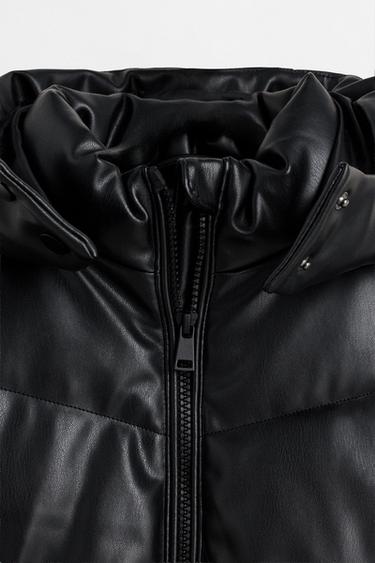 Leather effect puffer coat — BLACK 3