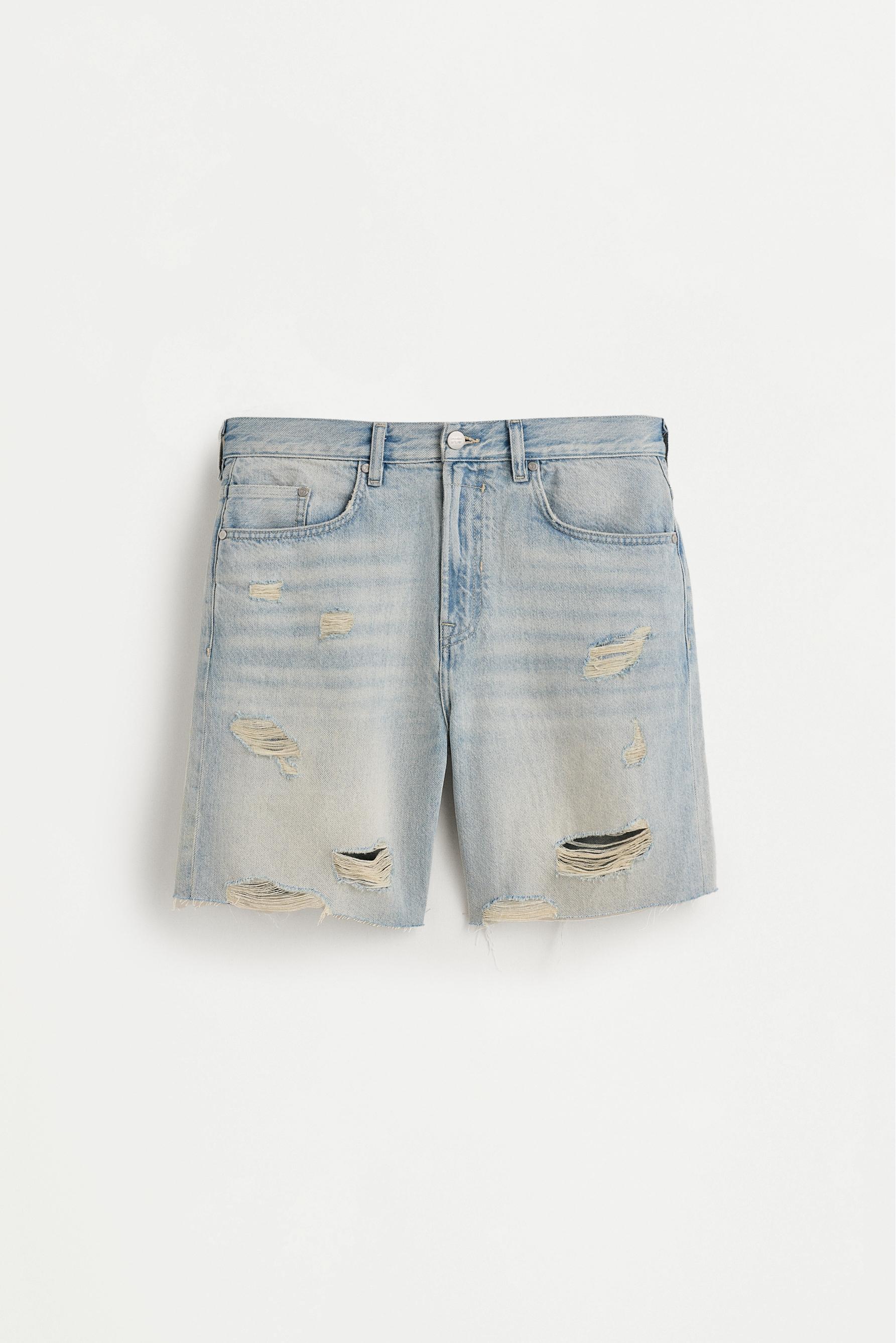 Ripped denim Bermuda shorts — SKY BLUE