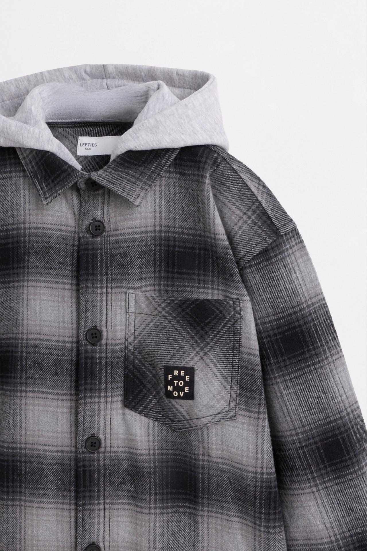 Plaid hooded overshirt — BLACK
