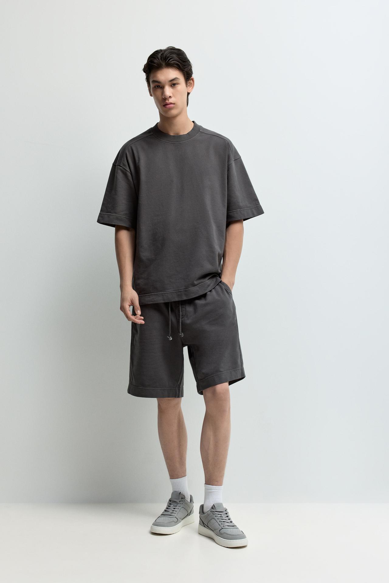 Faded-effect short sleeve sweatshirt — BLACK
