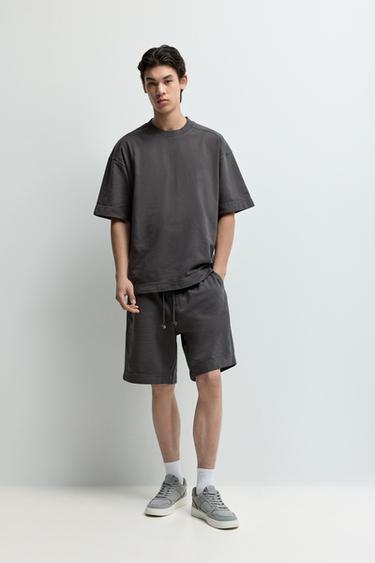 Faded-effect short sleeve sweatshirt — BLACK 2