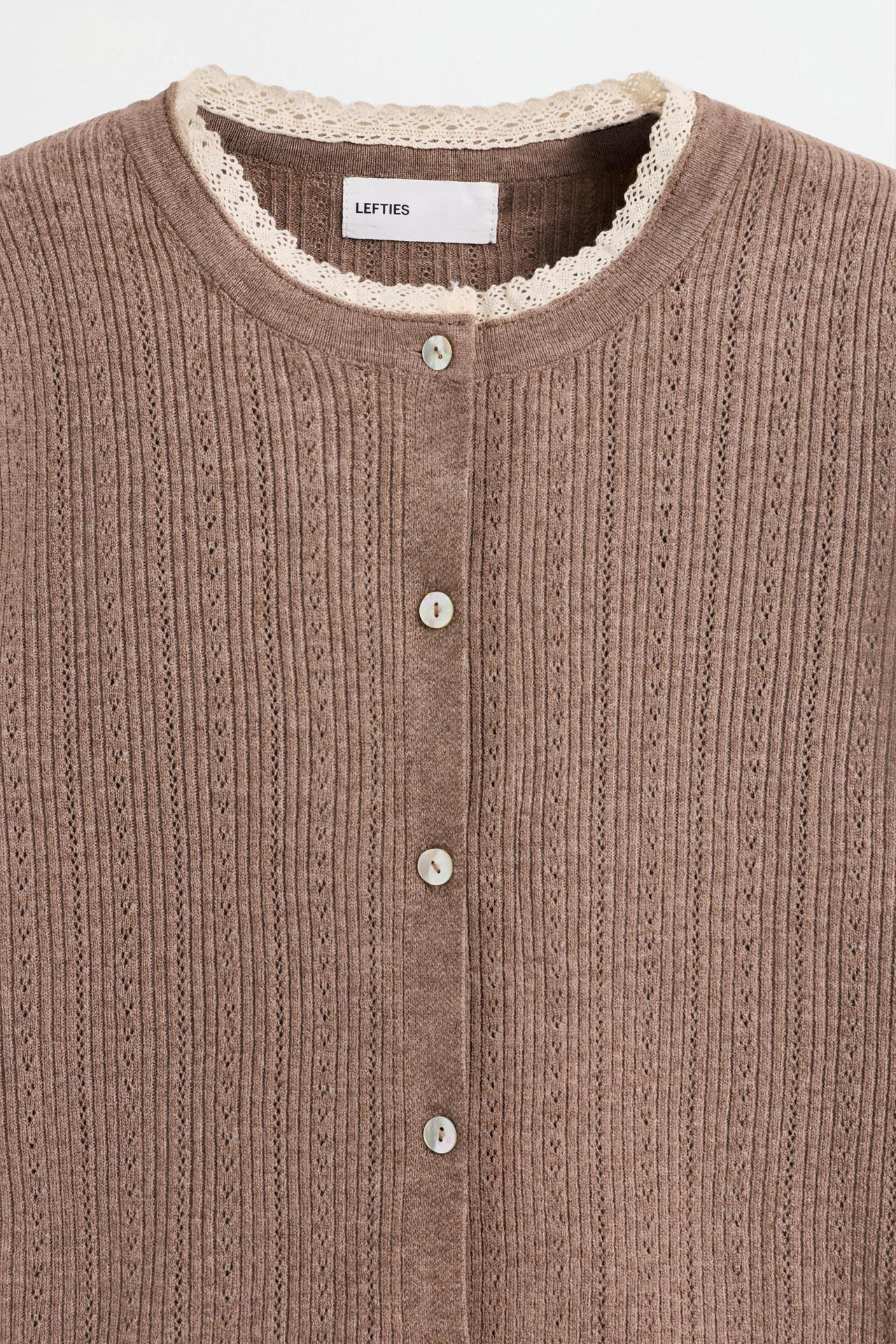 Pointelle knit jacket — TAUPE BROWN