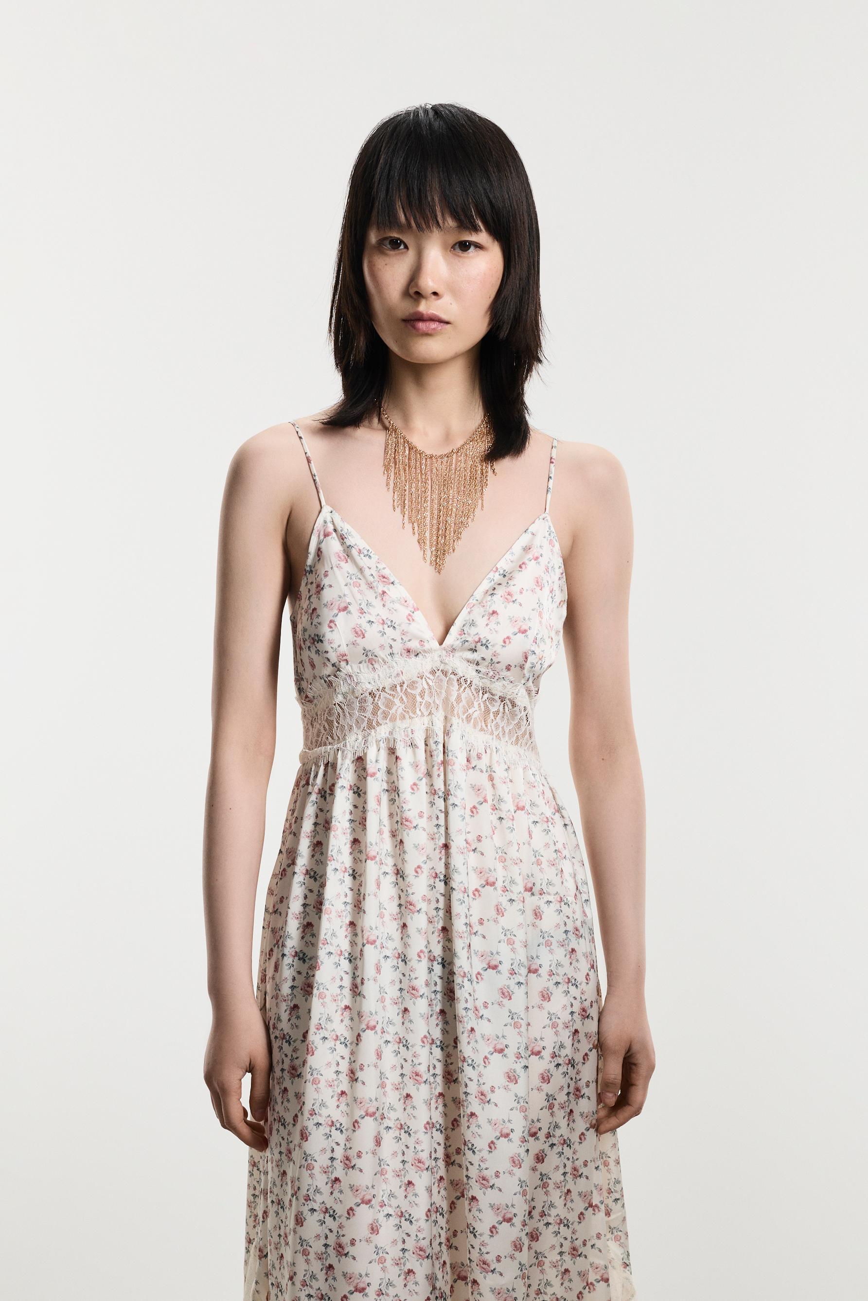 Printed lace midi dress — PINK/WHITE