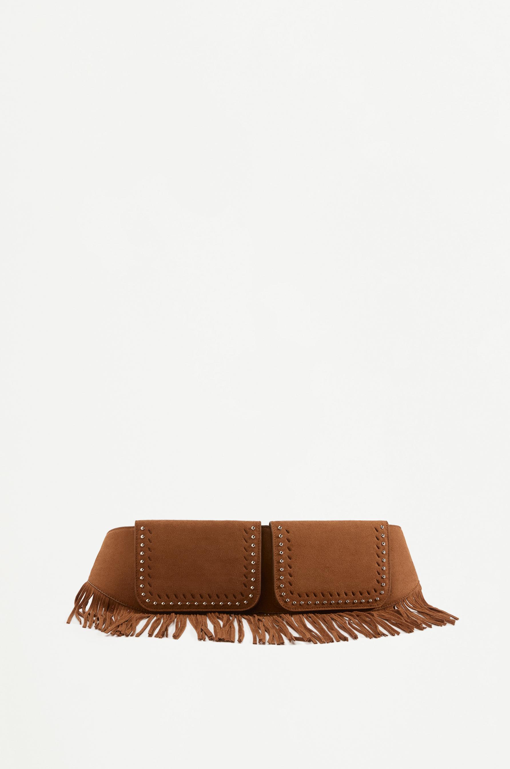 Fringed belt bag — CAMEL
