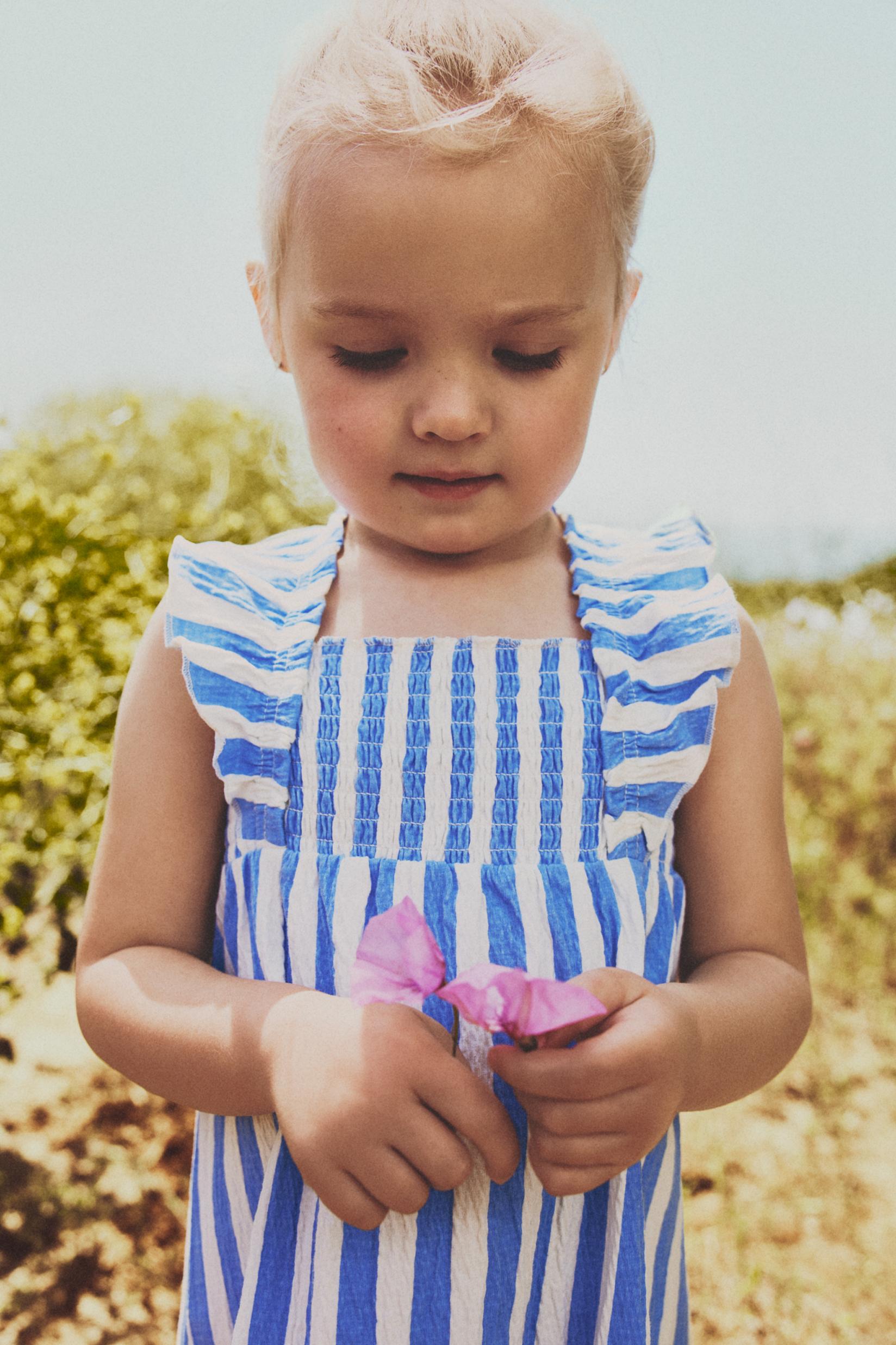 Striped dress with ruffles — ECRU
