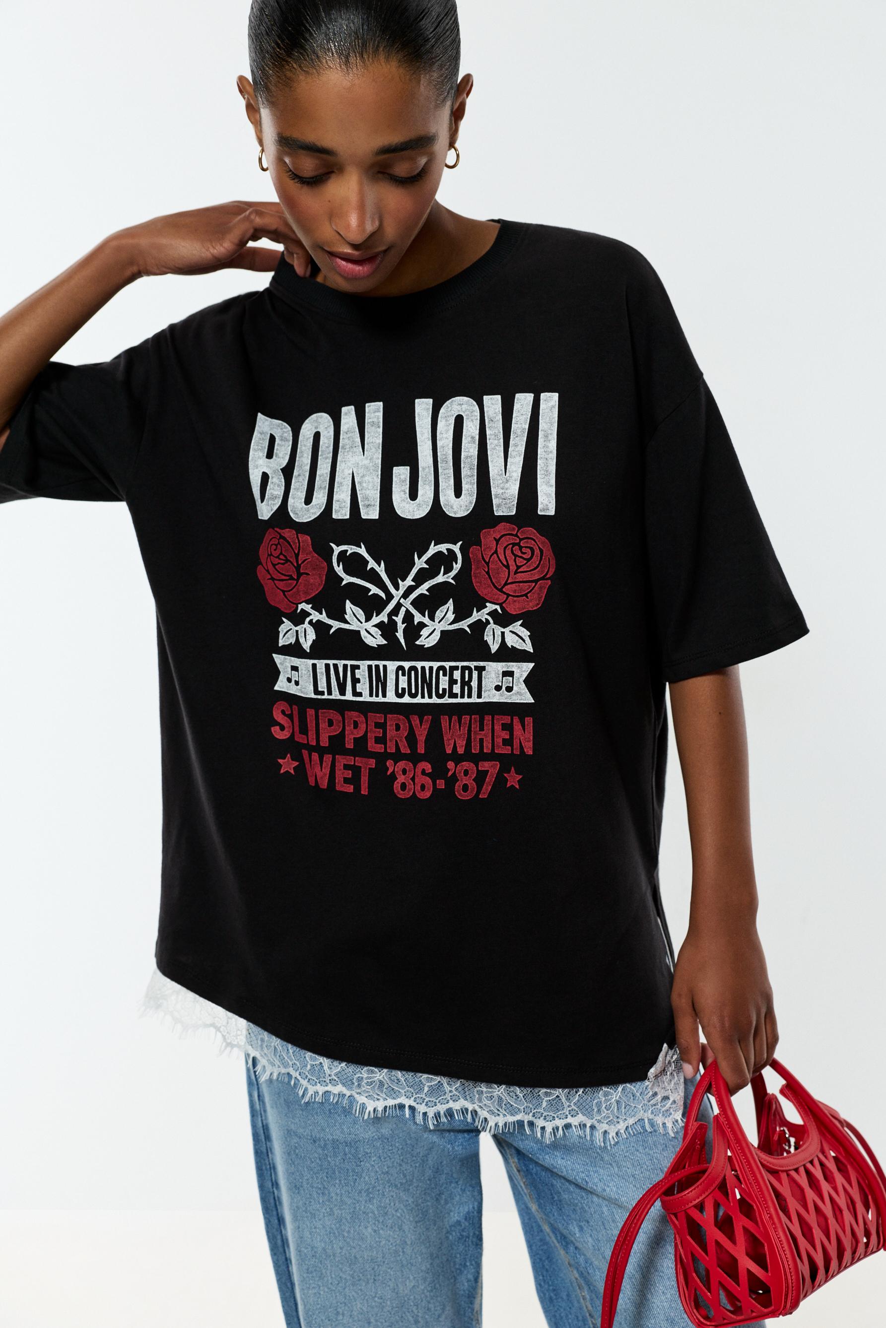 Bon Jovi ©Universal T-shirt with lace — ANTHRACITE GREY
