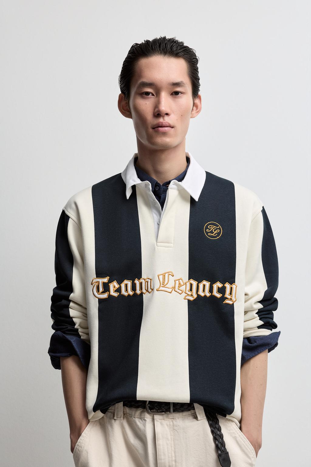 Embroidered polo collar sweatshirt