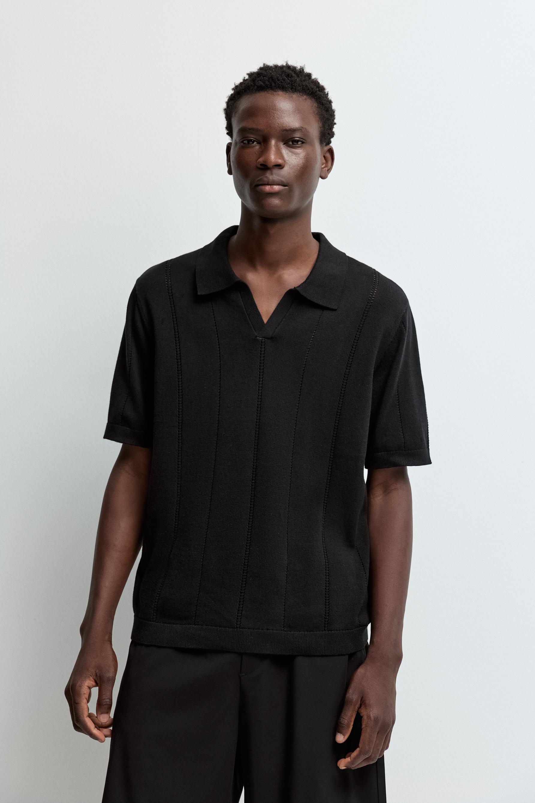 Openwork knit polo shirt — BLACK