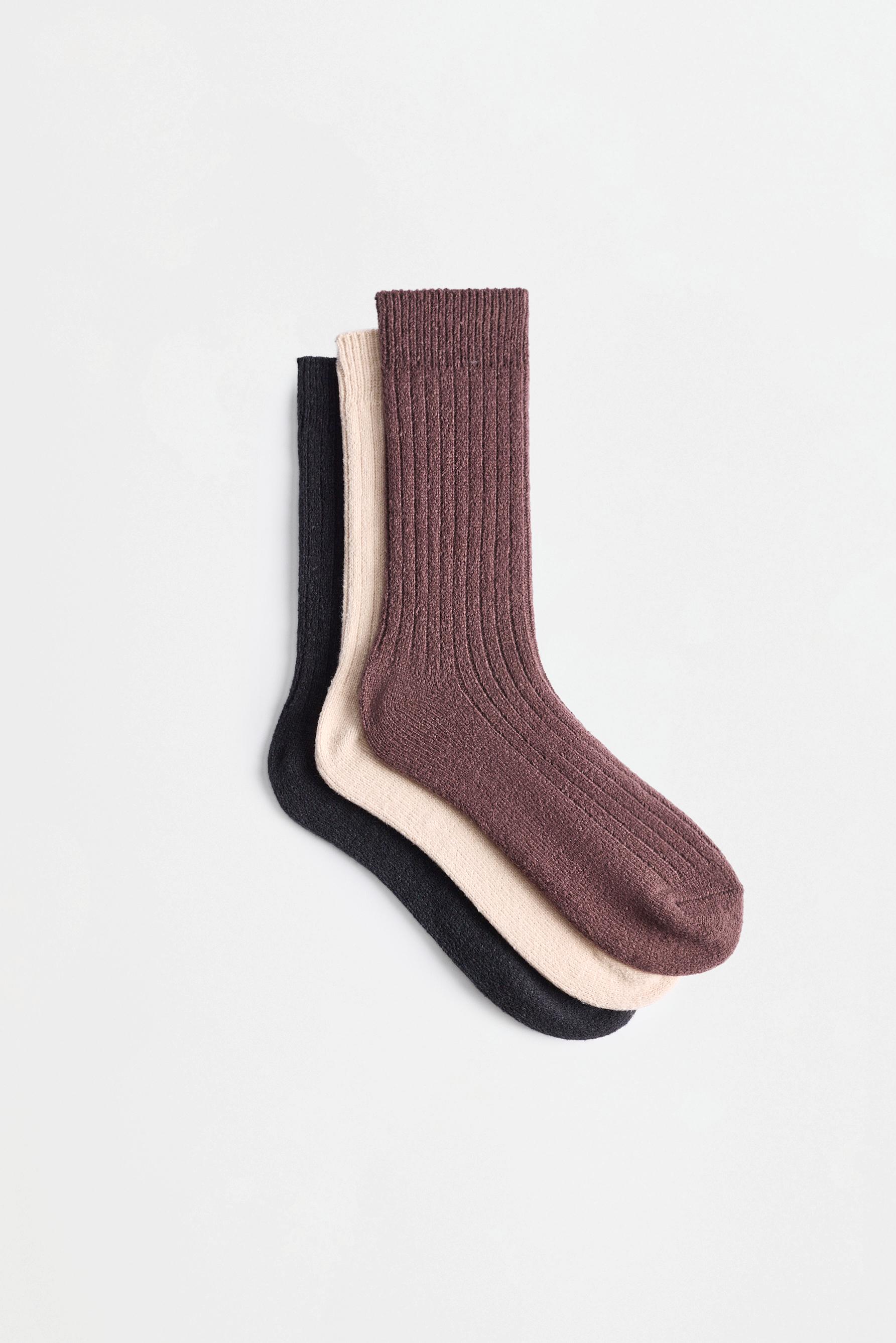 Ribbed Long Socks (3-Pack) — CHOCOLATE