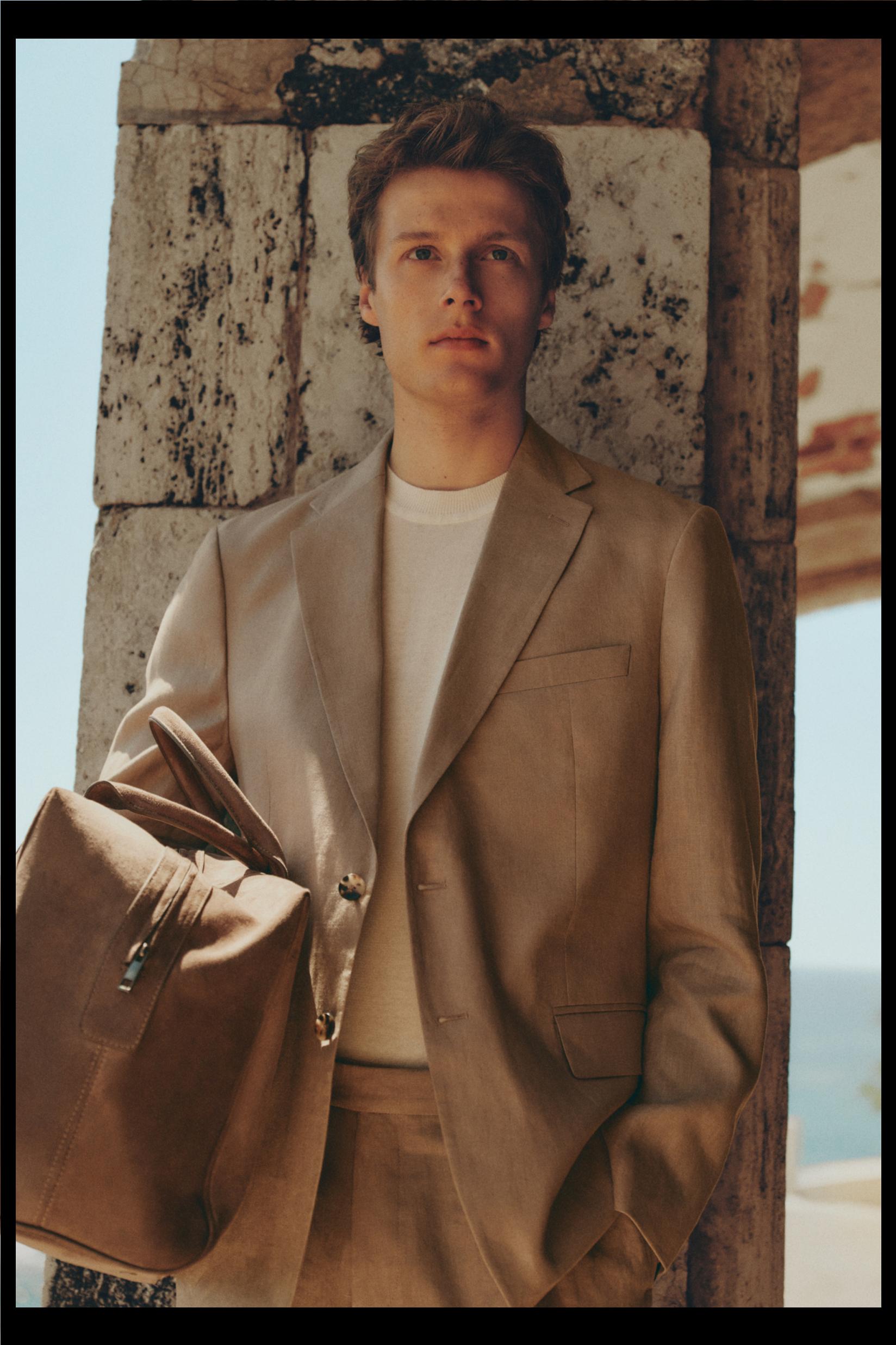 100% linen suit blazer — BROWN