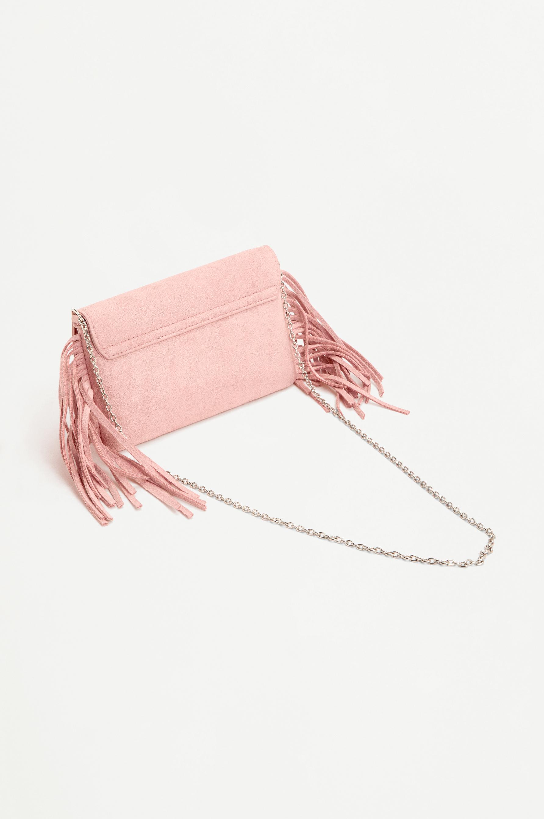Fringed crossbody bag with flower detail — PINK