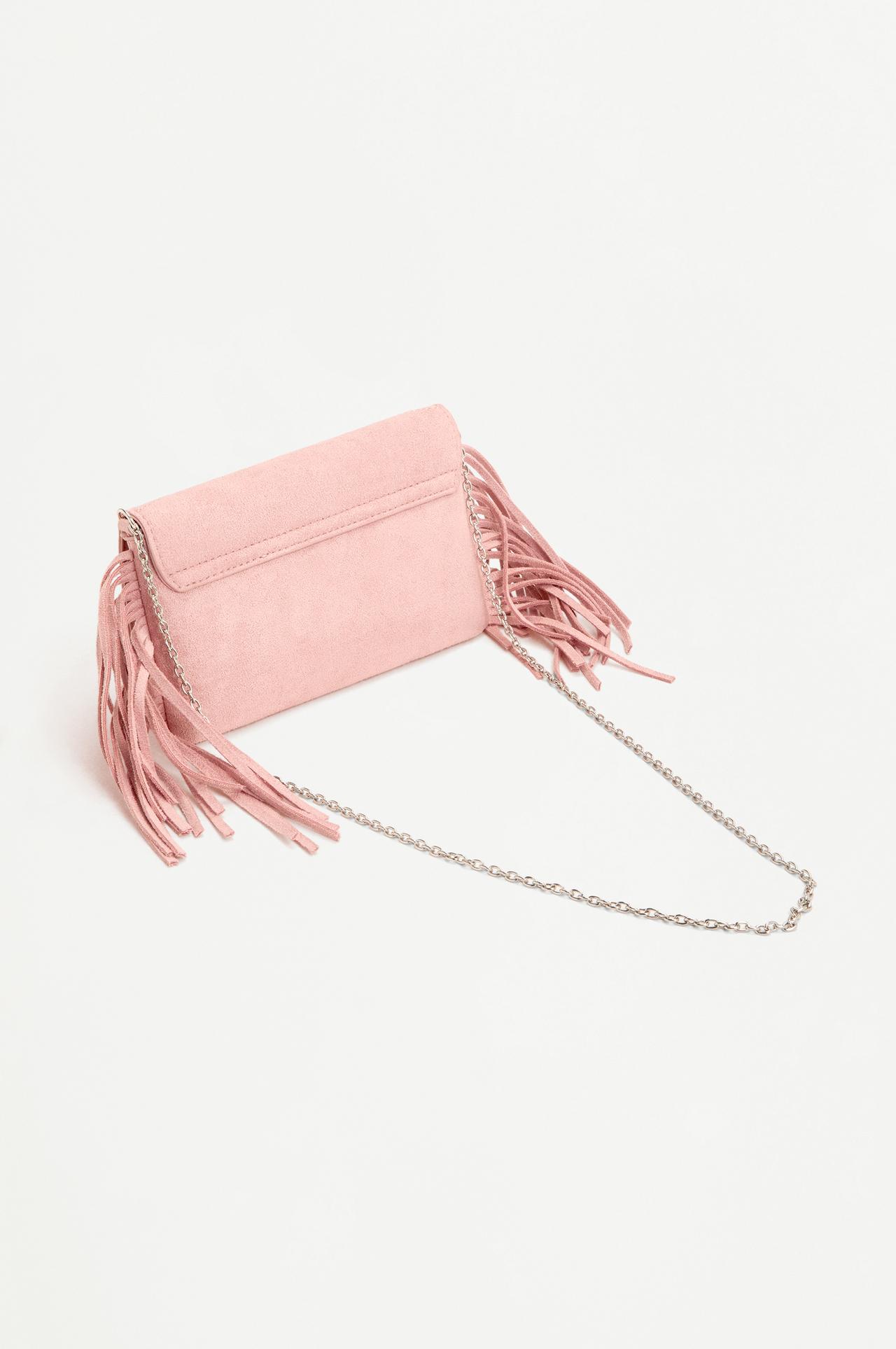 Fringed crossbody bag with flower detail — PINK