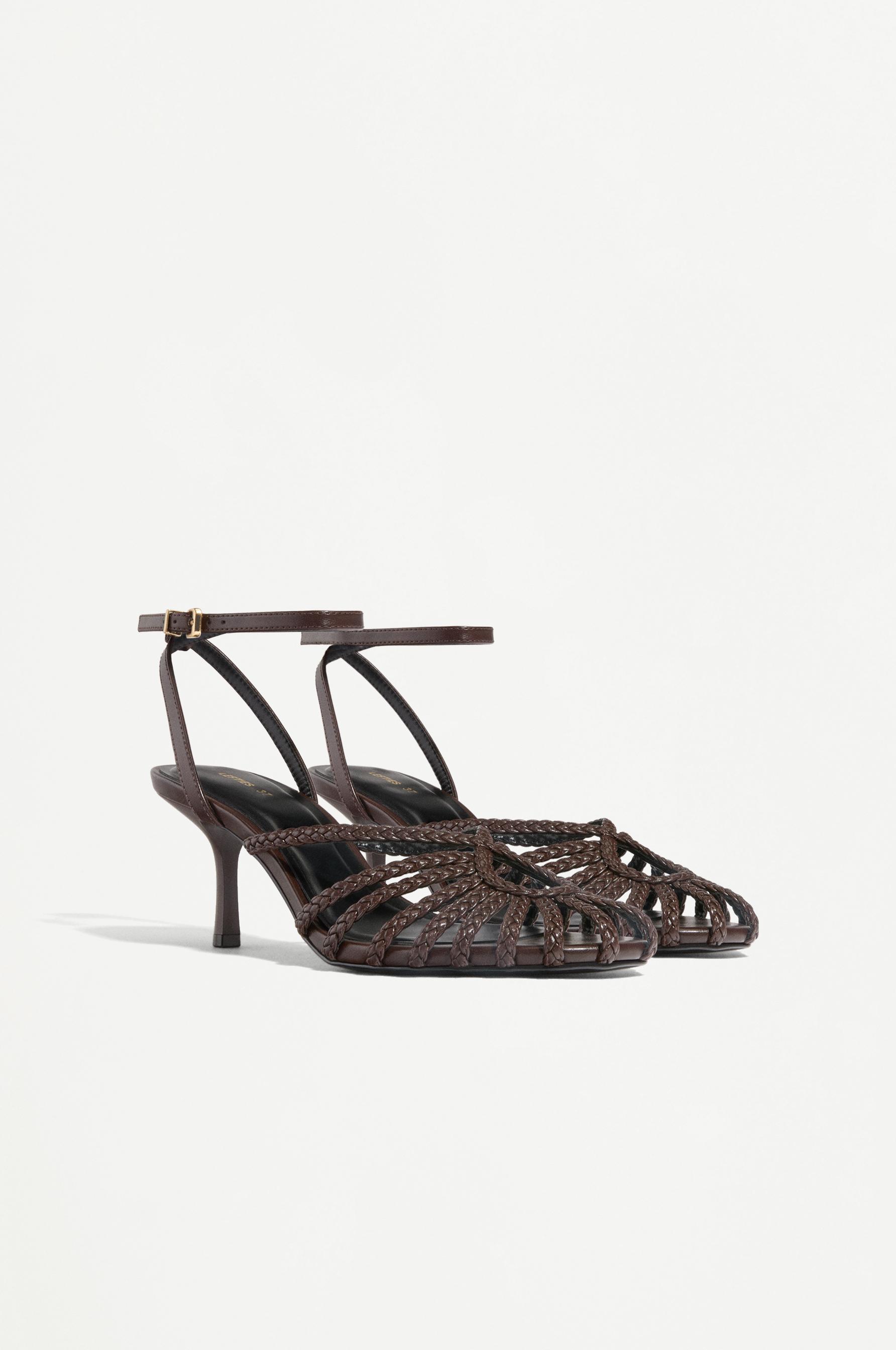 Heeled cage sandals — BROWN