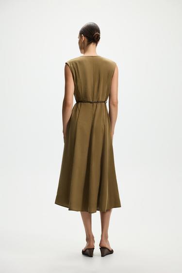 Midi dress with belt — KHAKI 4