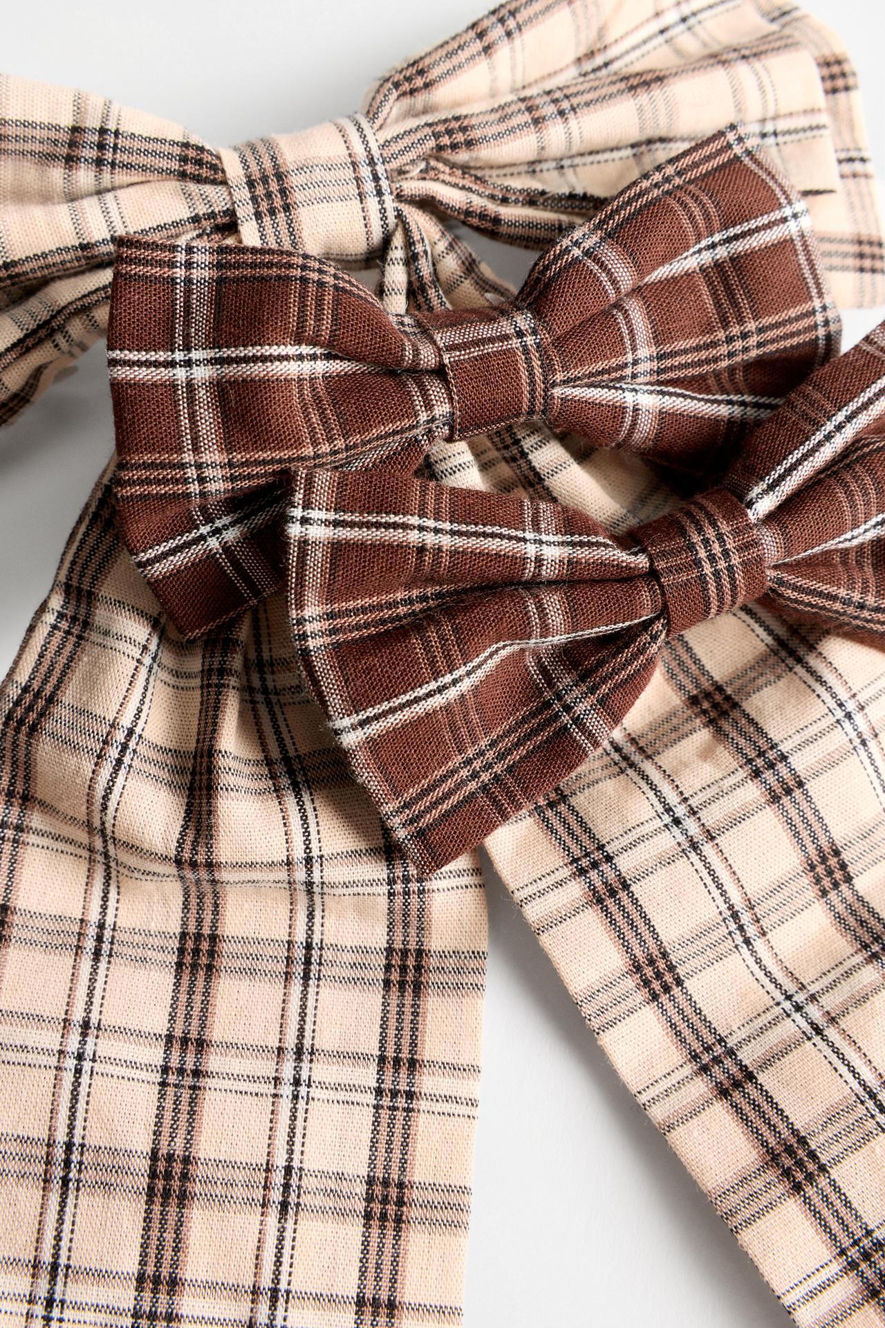 Plaid bows (3-piece set) — BROWN