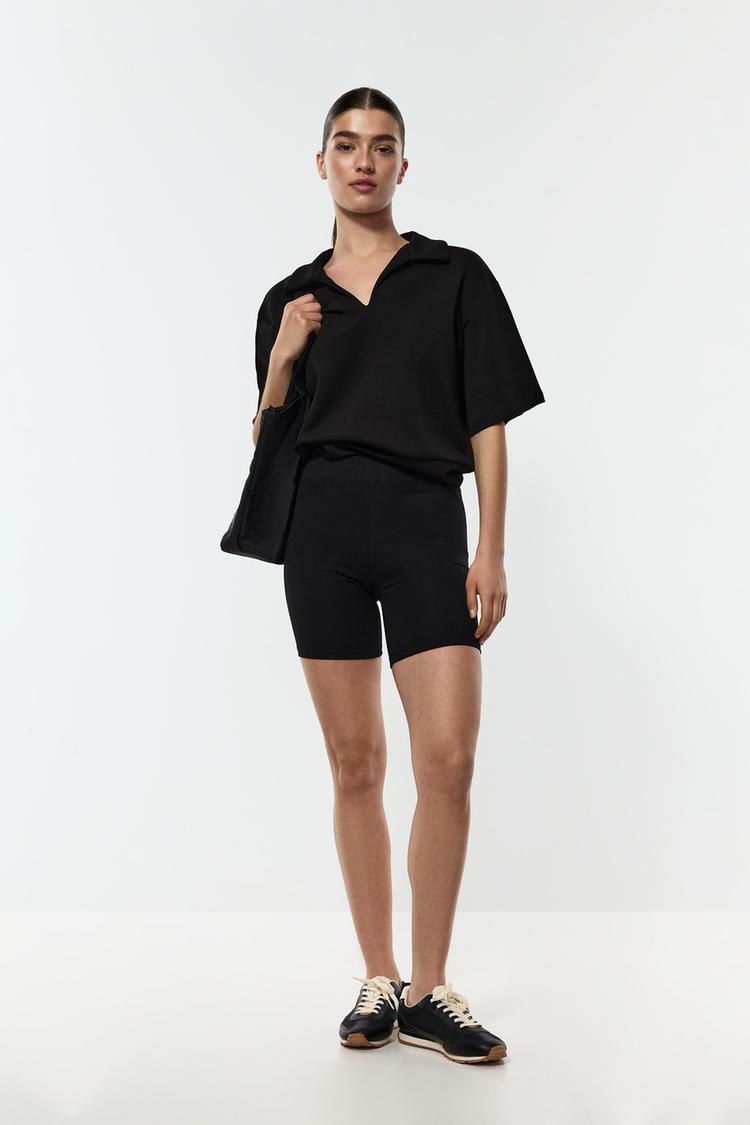 Ribbed waist cycling leggings — BLACK