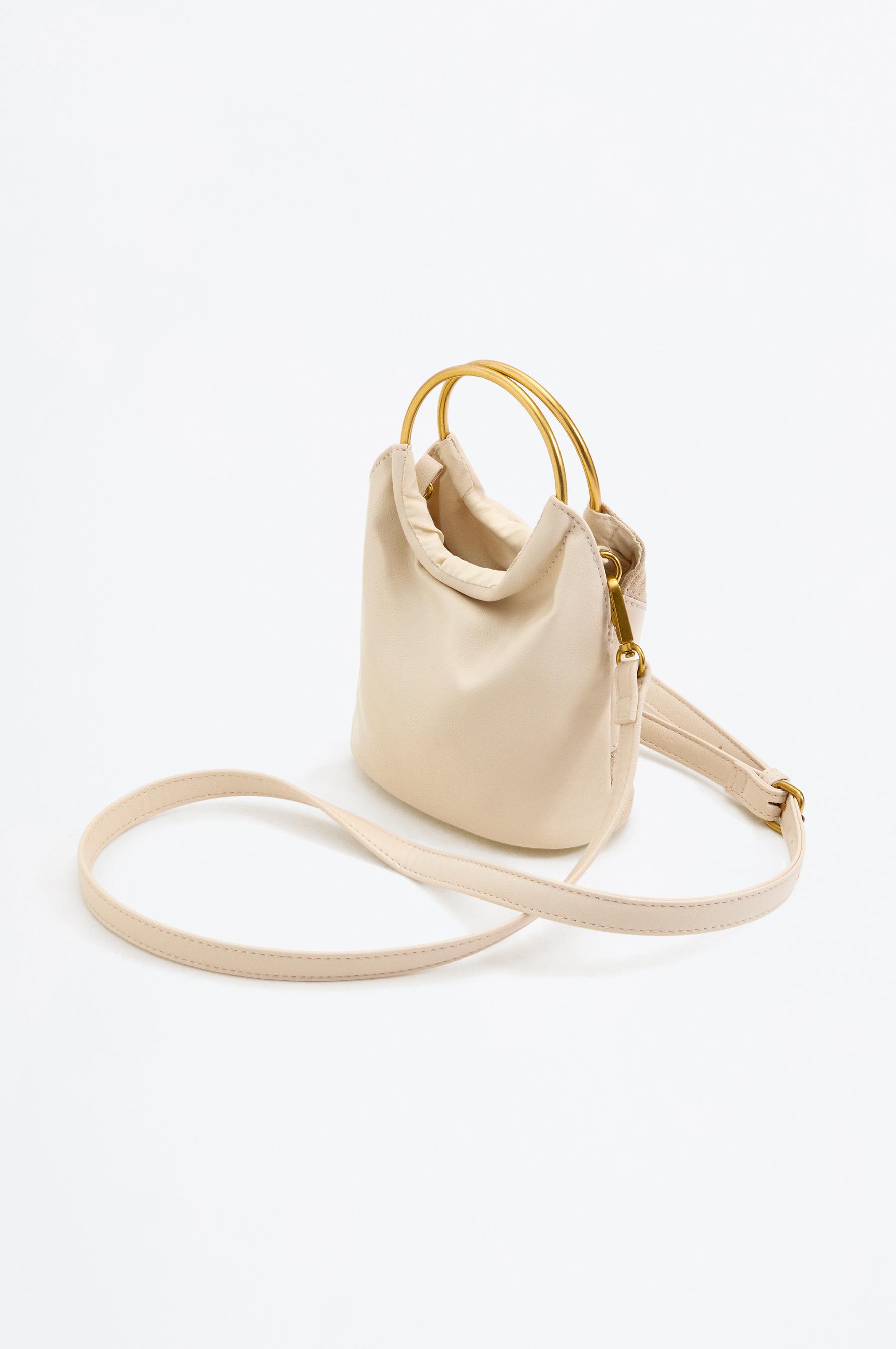 Patchwork crossbody bag with metal handle — ECRU