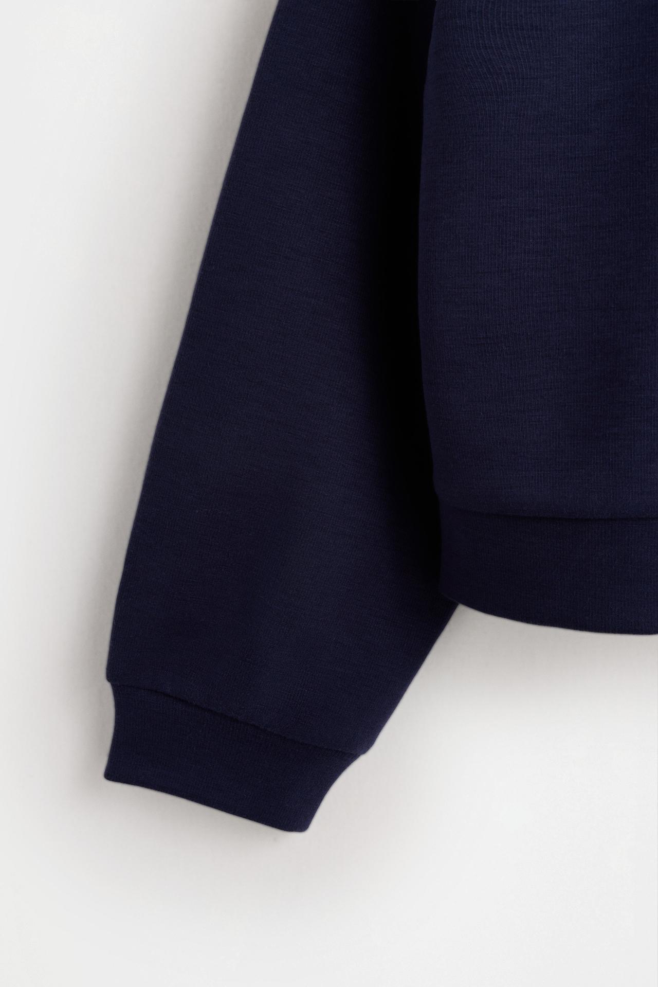 Rib-trim suede zip sweatshirt — NAVY