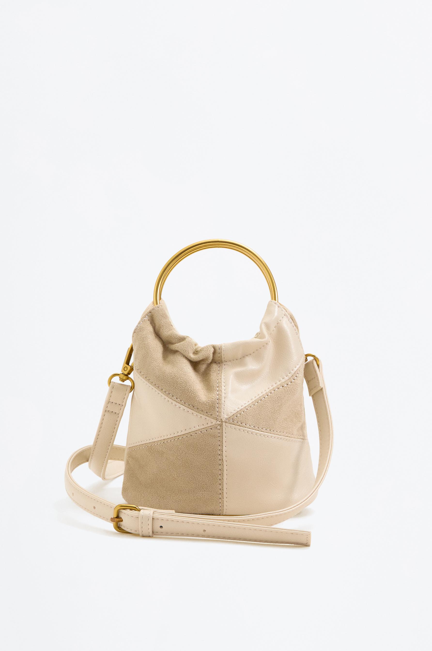 Patchwork crossbody bag with metal handle — ECRU