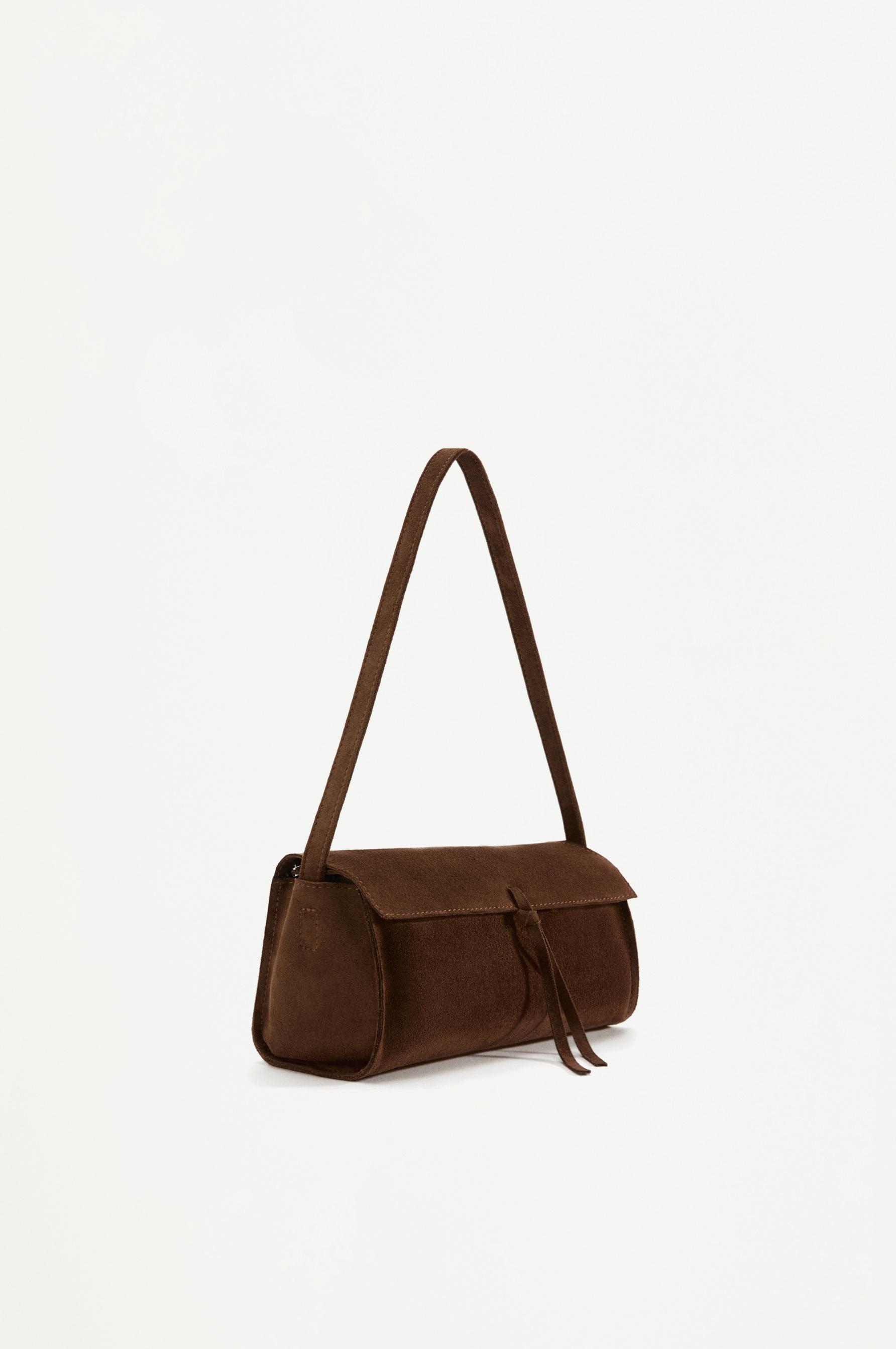 Faux suede shoulder bag — BROWN