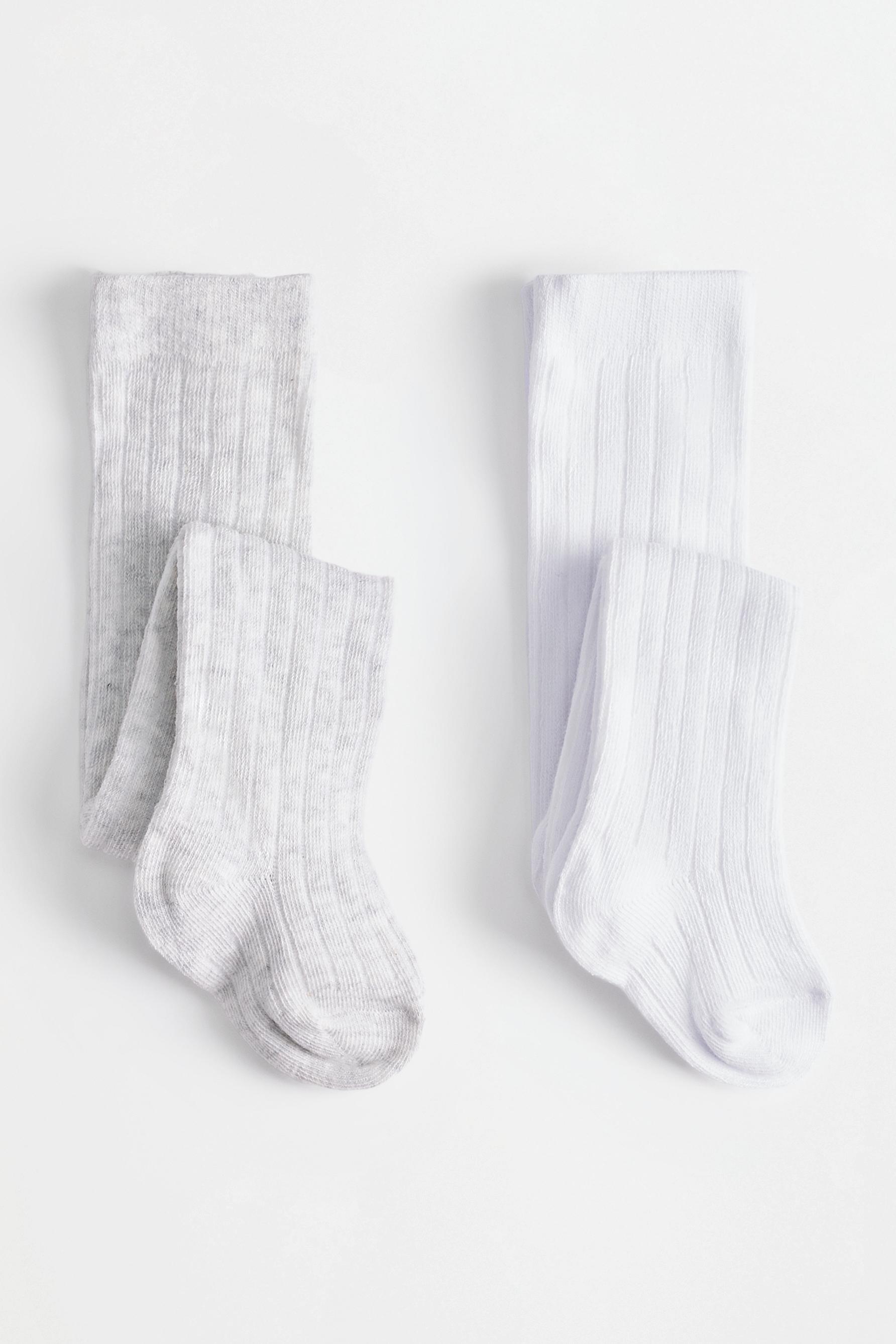 Ribbed Tights (2-Pack) — WHITE/GREY