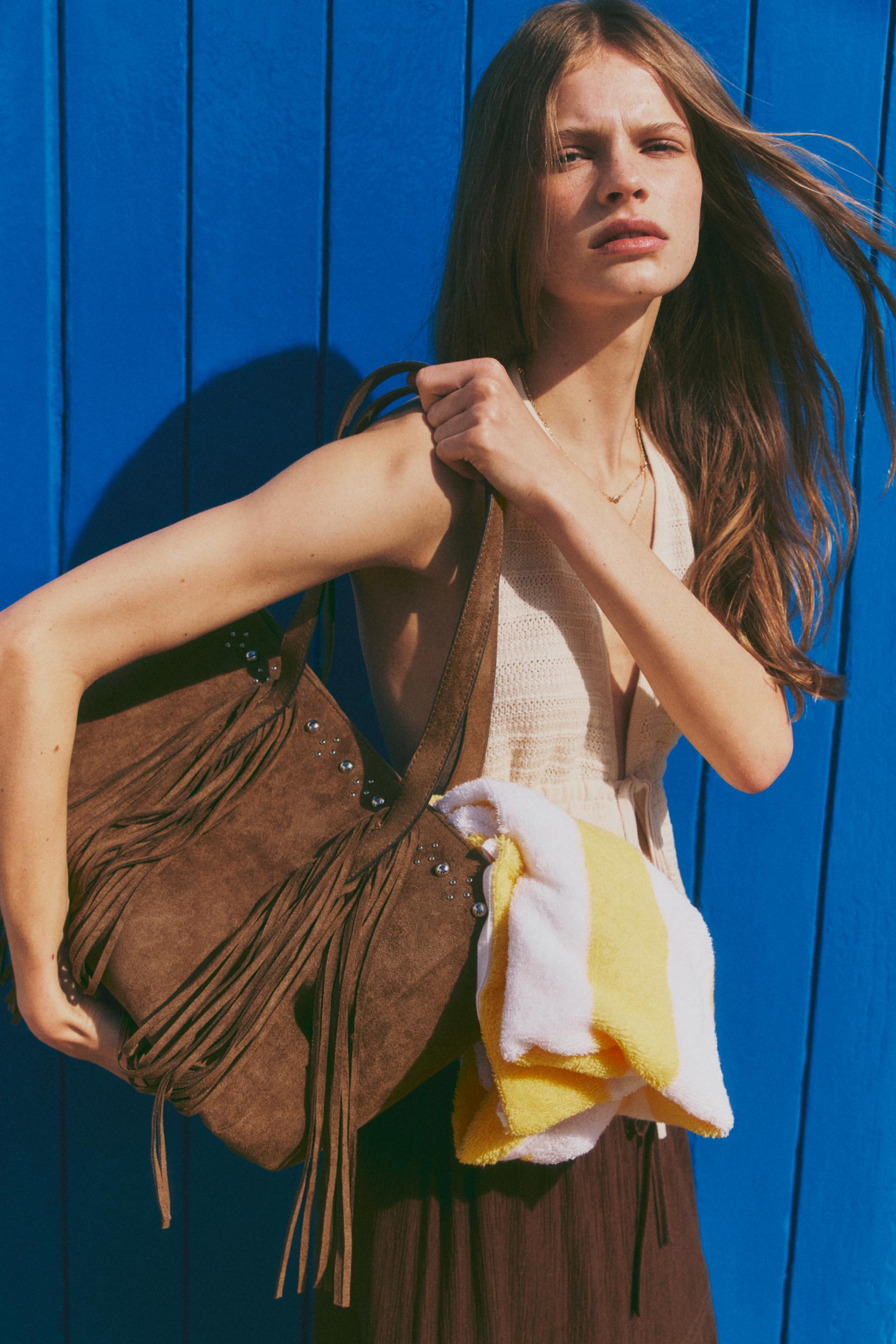 Fringed shopper bag — KHAKI