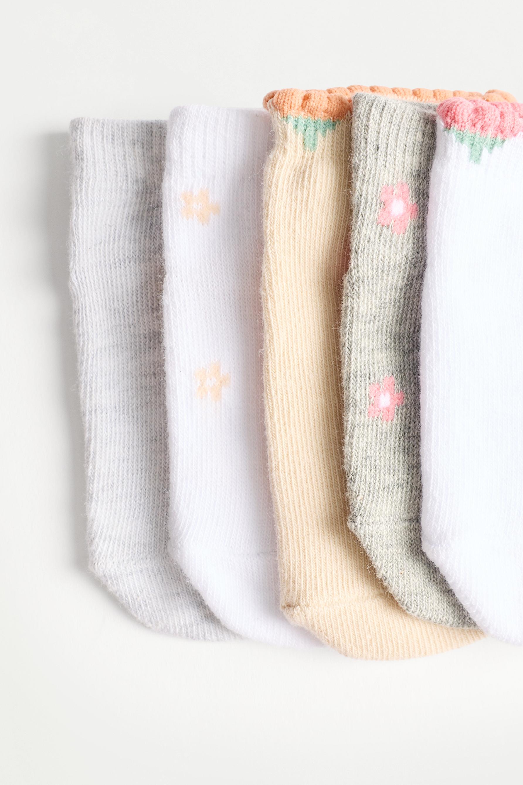 Floral Short Socks (5-Pack) — PINK/WHITE