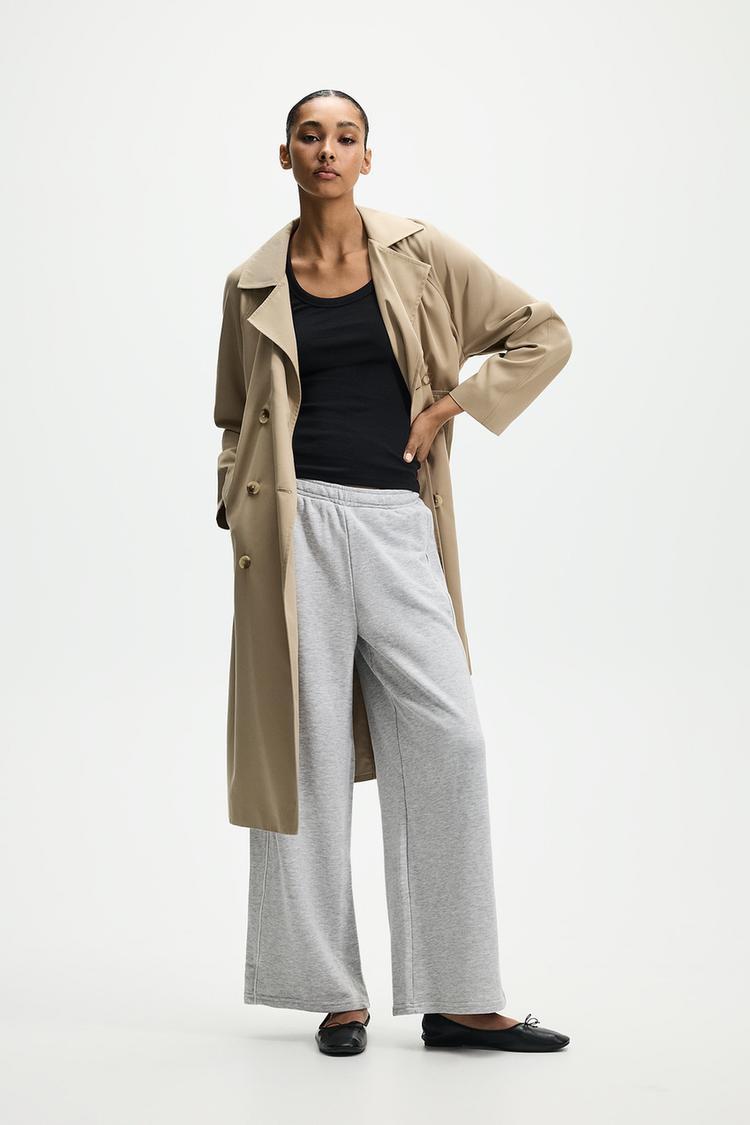 Wide-leg tracksuit trousers with contrast trim — GREY MARL