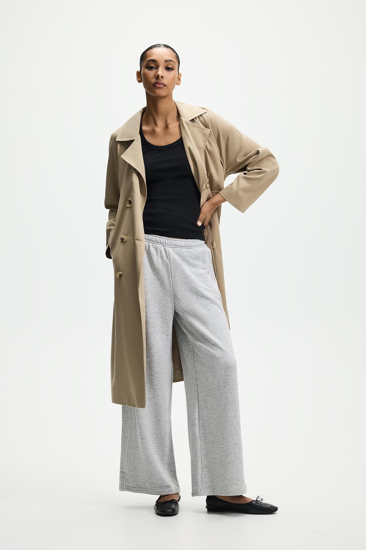 Wide-leg tracksuit trousers with contrast trim — GREY MARL