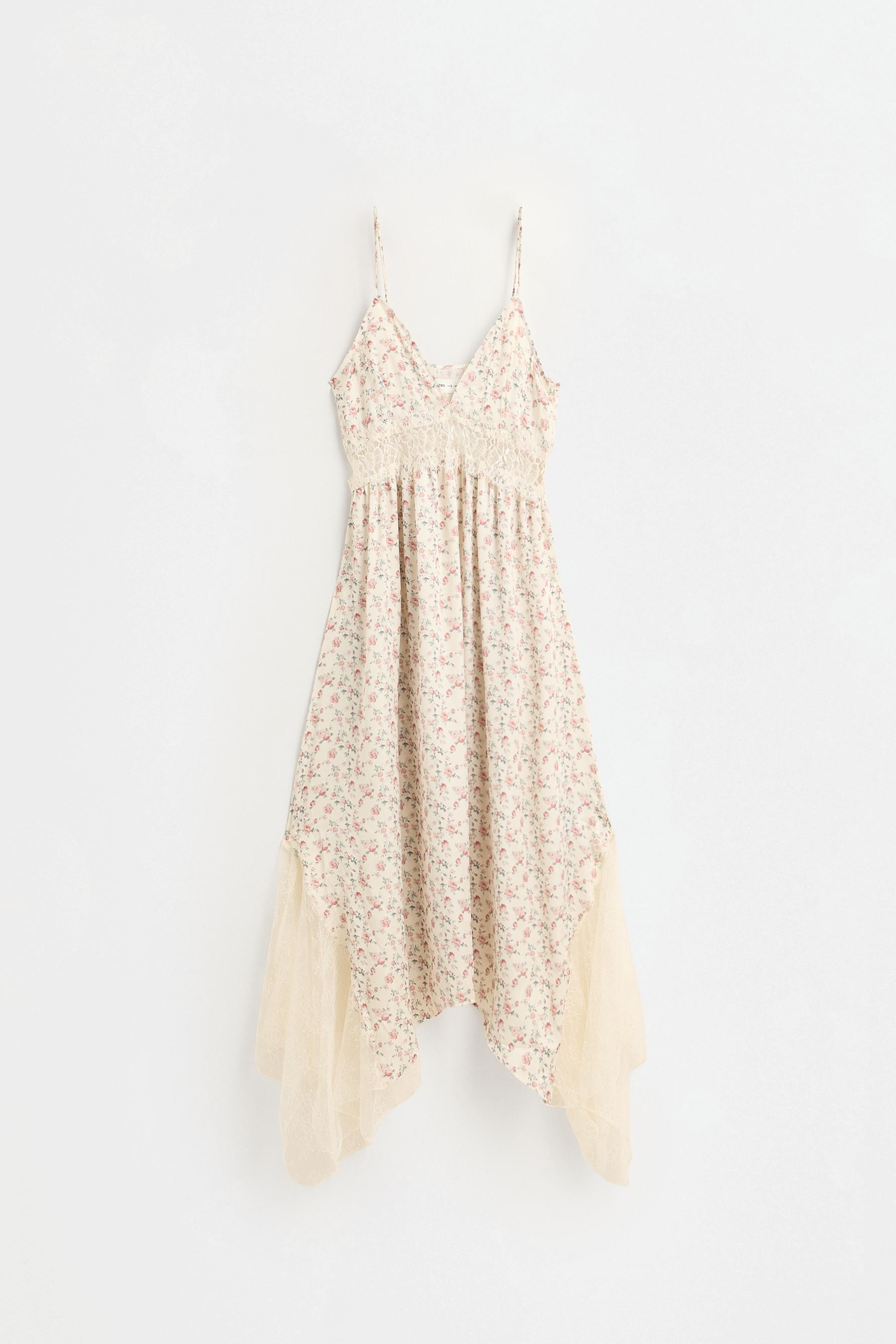 Printed lace midi dress — PINK/WHITE