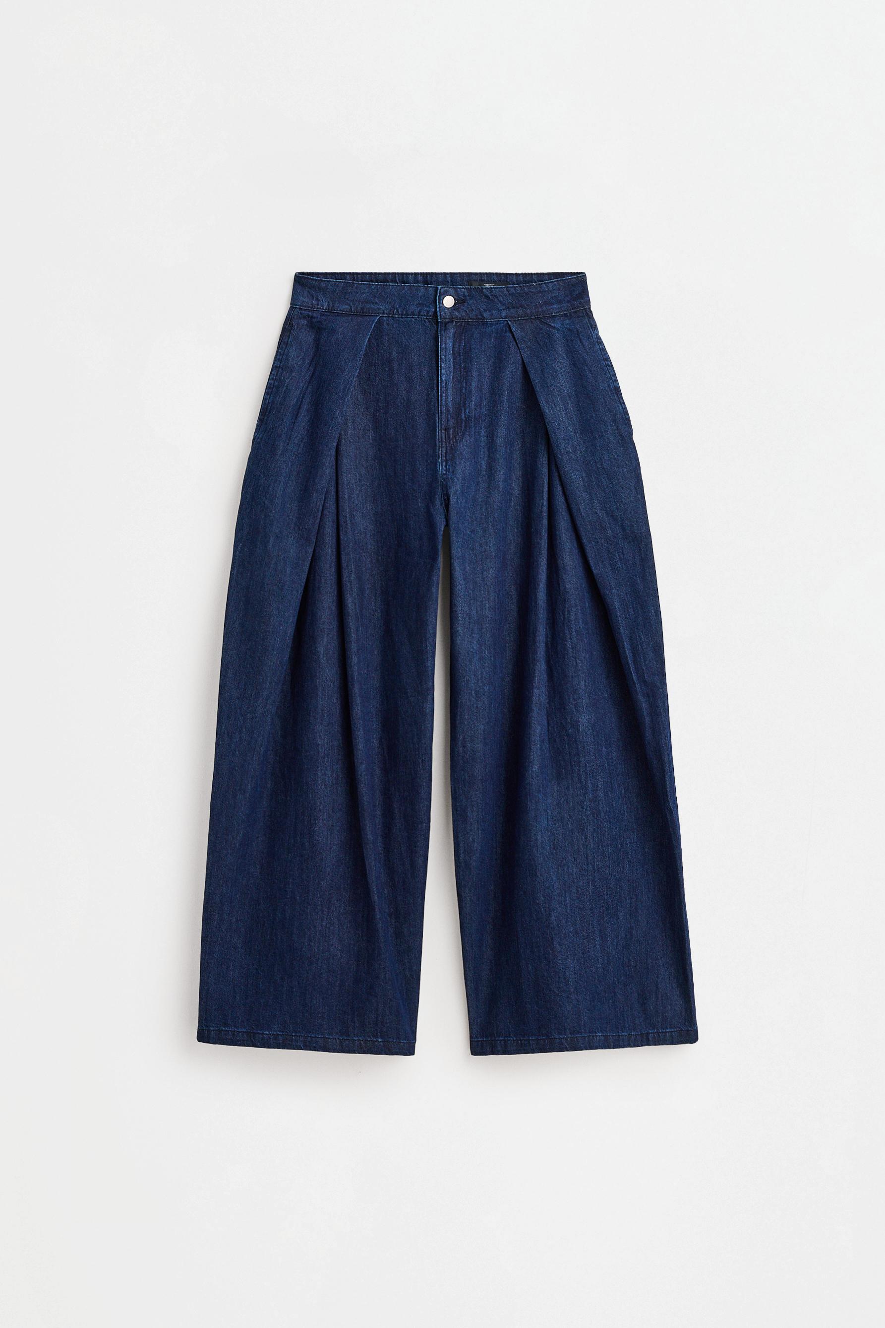 Indigo wide-leg jeans with darts — NAVY
