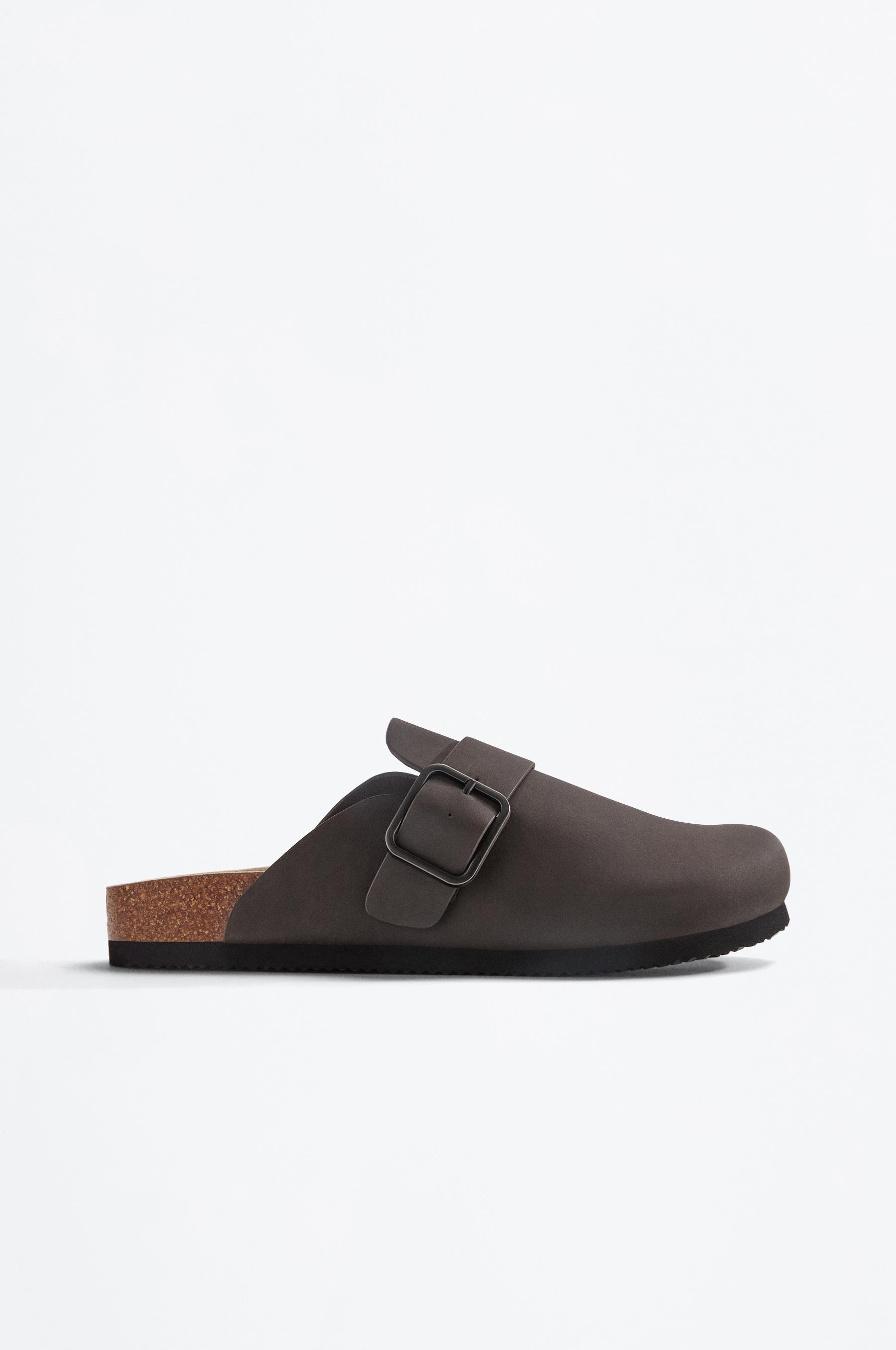 Faux suede buckle clog — GREY