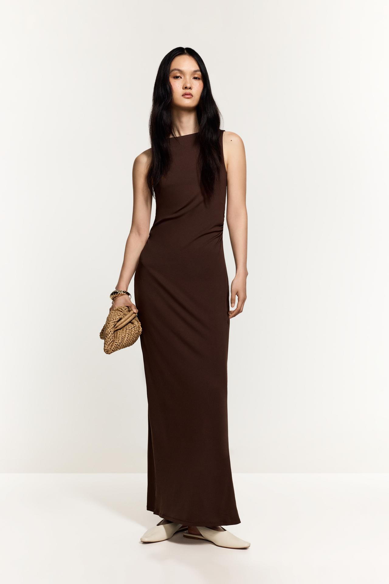 Polyamide midi dress — BROWN