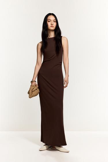 Polyamide midi dress — BROWN 1