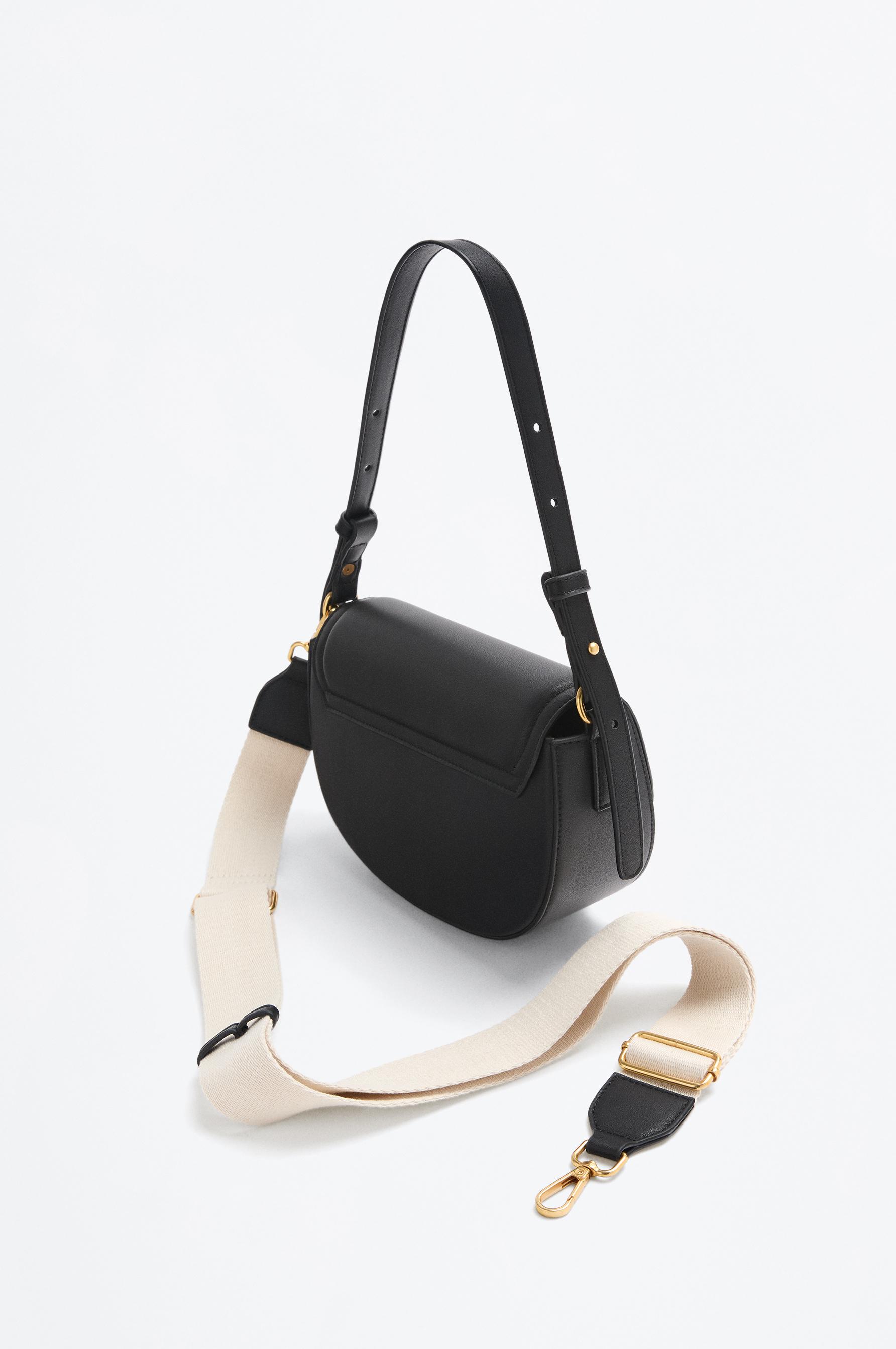 Flap crossbody bag with double handle — BLACK