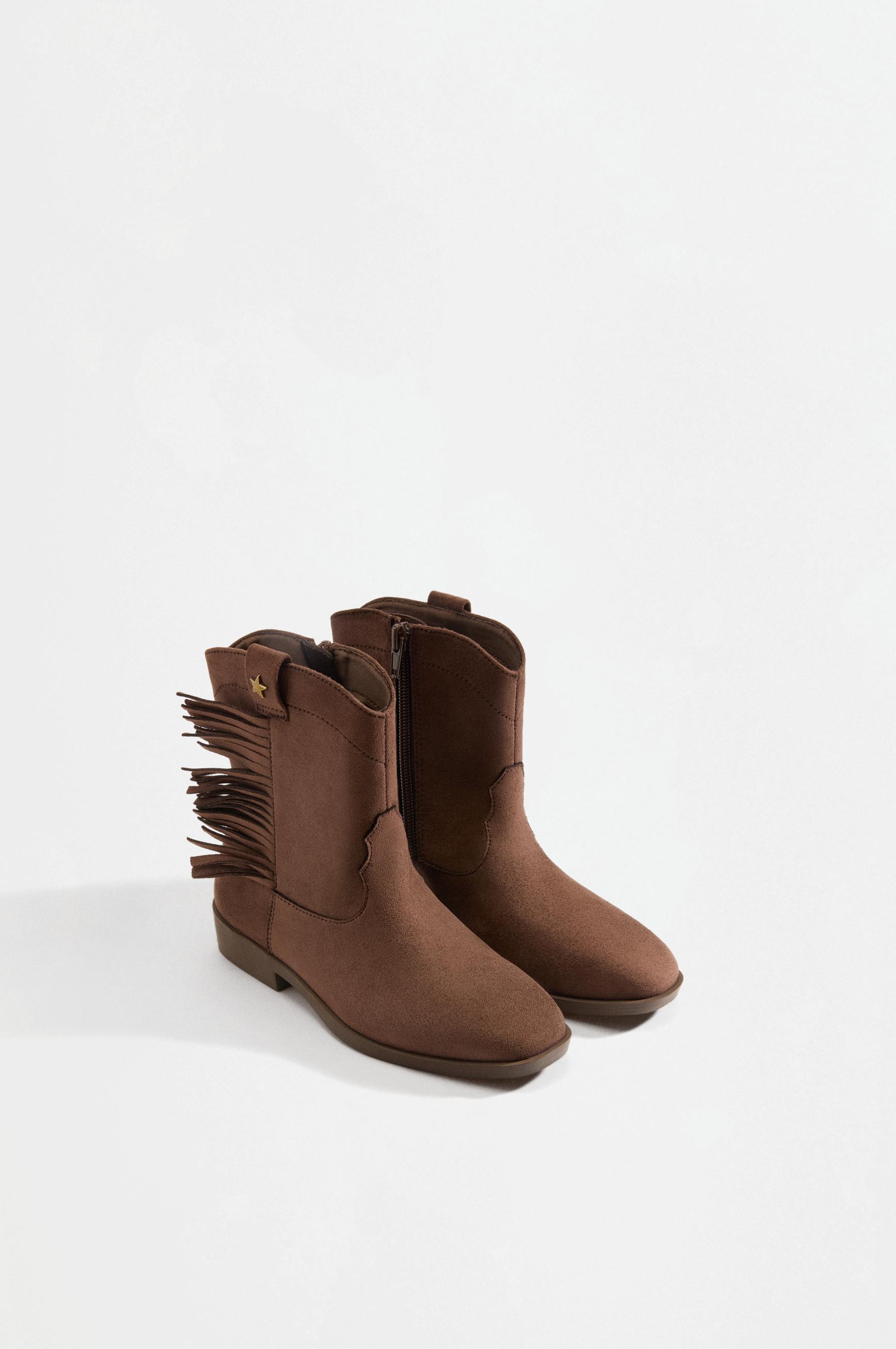 Fringed cowgirl boots — BROWN