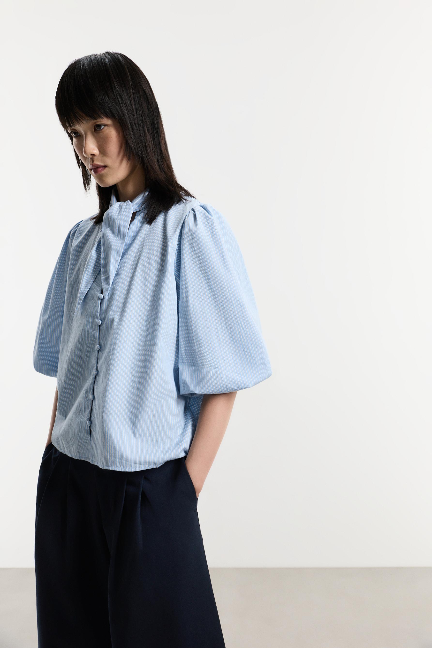 Tie-neck shirt — PALE BLUE