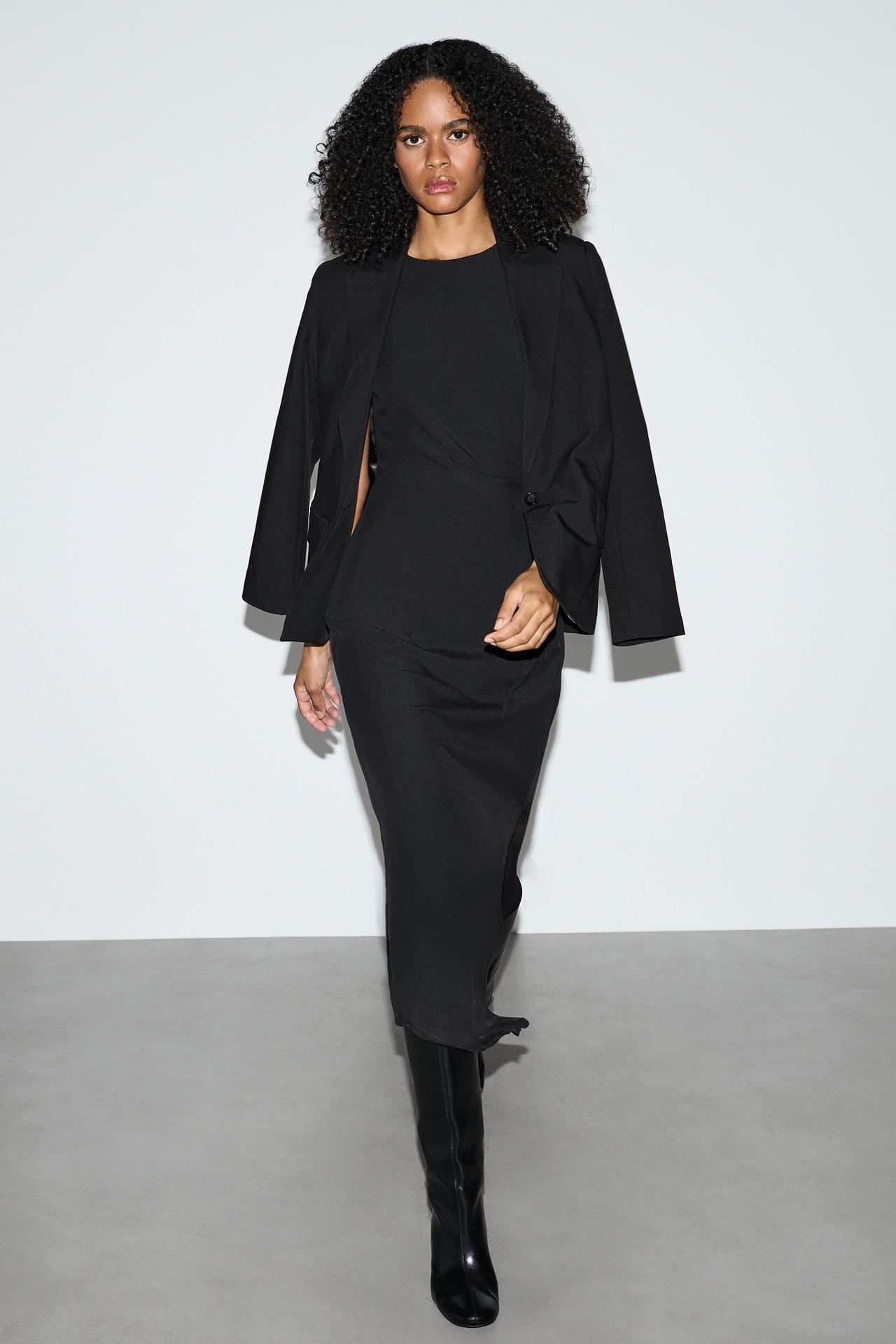 Midi dress with side slit — BLACK