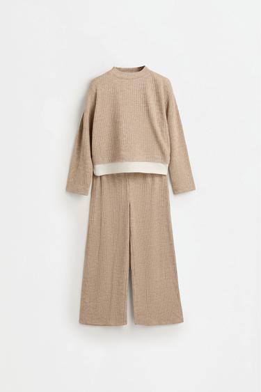 Ribbed knit sweater and trousers co-ord — SAND 1